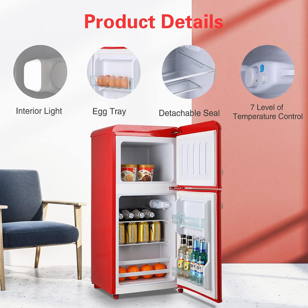Anukis Mini Fridge with Freezer 3.2 Cu Ft 2 Door Mini Fridge for Apartment, Dorm, Office, Family, Basement, Garage - Retro Red