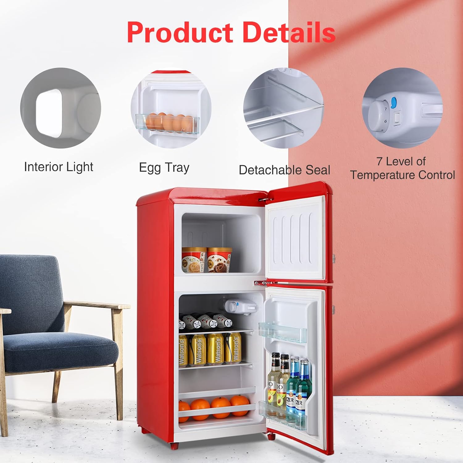 Anukis Mini Fridge with Freezer 3.2 Cu Ft 2 Door Mini Fridge for Apartment, Dorm, Office, Family, Basement, Garage - Retro Red