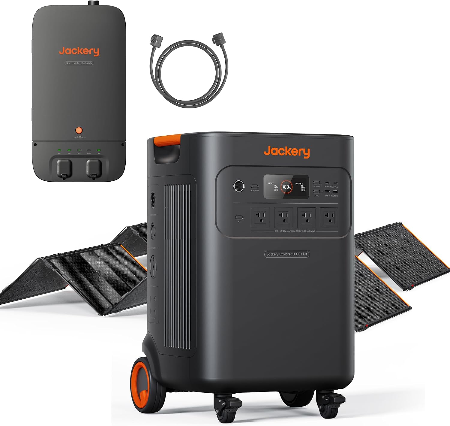 Jackery Solar Generator 5000 Plus Portable Power Station with 2x 500W and Automatic Transfer Switch, 5040Wh Power Station, 7200W AC Output Solar Generator for Home Use, Emergency Backup