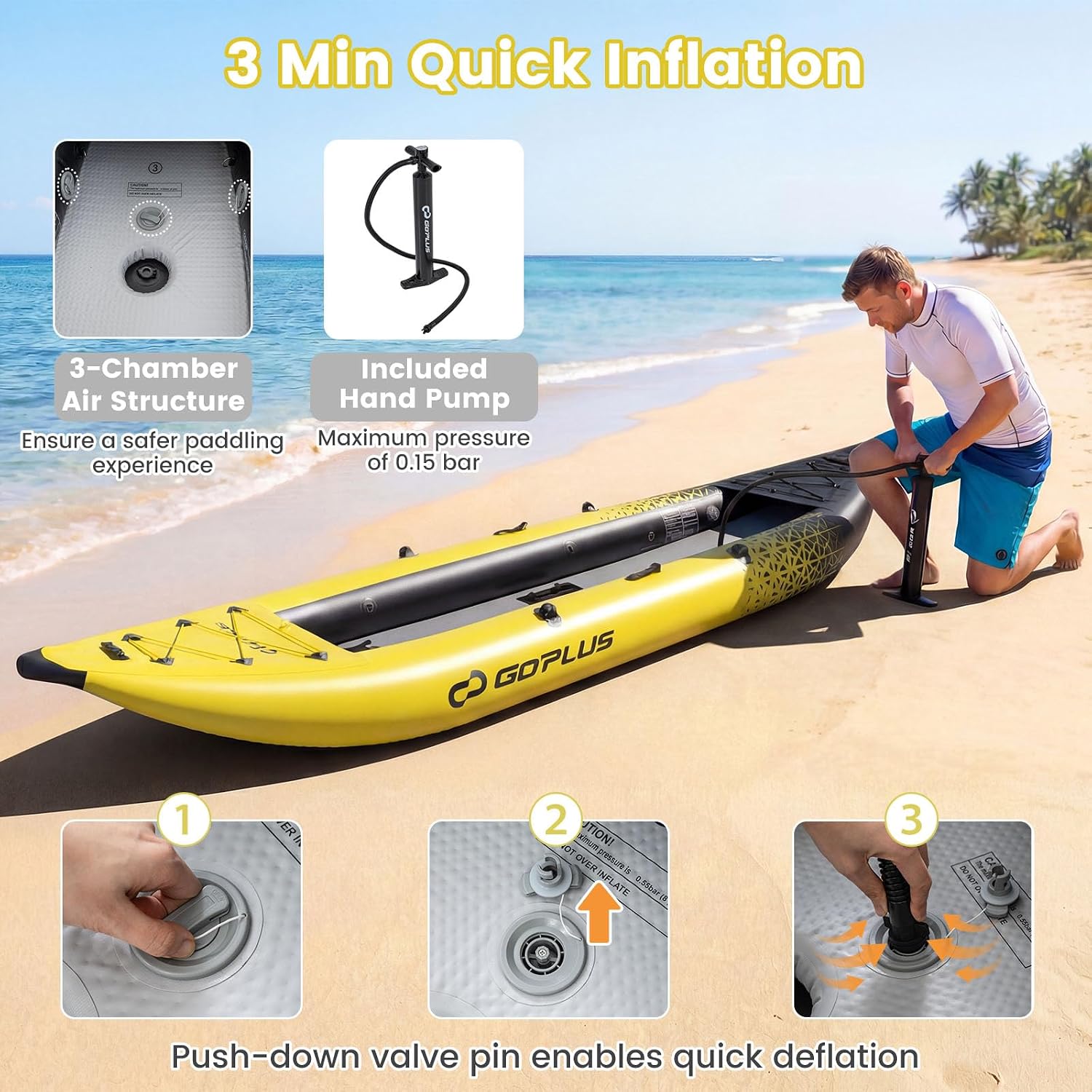 Goplus Tandem Inflatable Kayak, 12.5FT 2-Person Kayak for Adults w/507 LBS Weight Capacity, 2 Aluminium Oars, Padded Seat, 2 Fins, Hand Pump, Carry Bag, Repair Kit, Portable Touring Kayaks