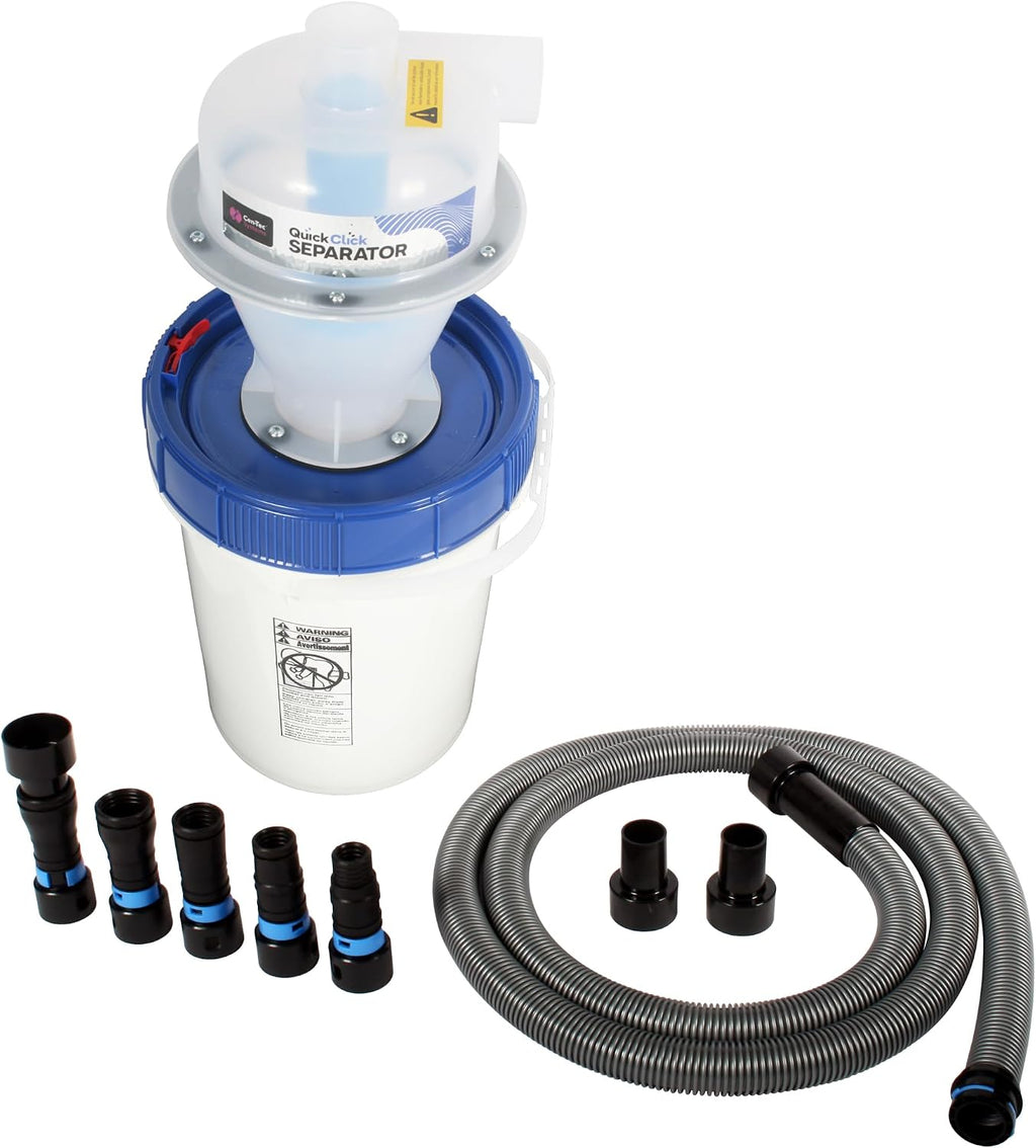 Assembled Quick Click Dust Separator with 5 Gallon Locking Collection Bin and Quick Click Power Tool Adapter Set with 10 Ft. Hose
