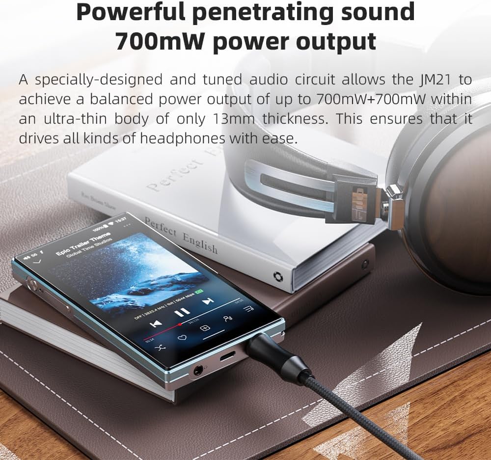 JadeAudio/FiiO JM21 Android 13 Hi-Res Music Player MP3 with Snapdragon 680, Bluetooth WiFi USB DAC 12.5H Playtime (3+32g Black)