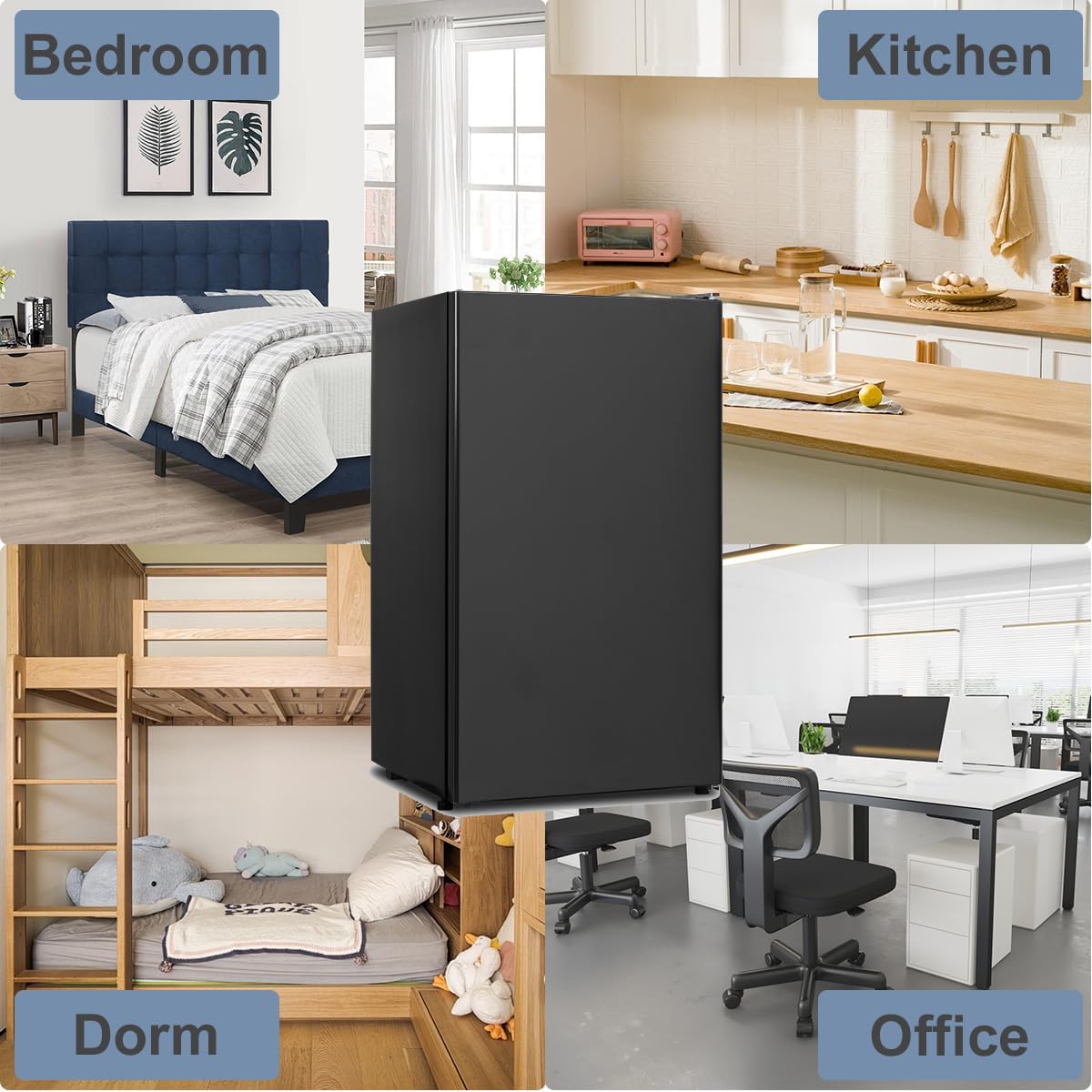 3.2 Cu.Ft Mini Fridge for Bedroom, Small Refrigerator with Single Door & 7 Level Adjustable Thermostat, Mini Fridge for Office, Dorm, Apartment, Black