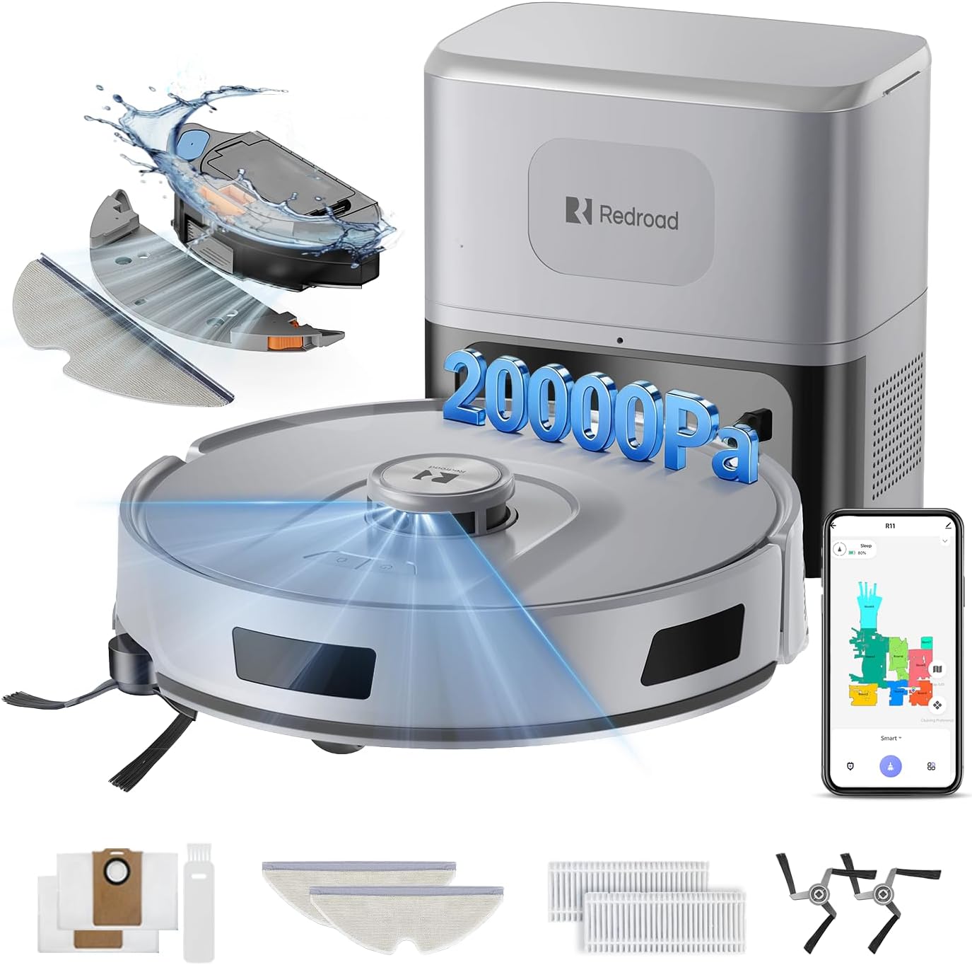Robot Vacuum Cleaner 20,000Pa Robot Vacuum and Mop,90 Day Self Emptying Vacuum Robot,Lidar Navigation,5G/2.4GWiFi APP Aspirateur Robot,Self-Charging Robot Vacuums for Pet,Floor,Carpet R11Gray