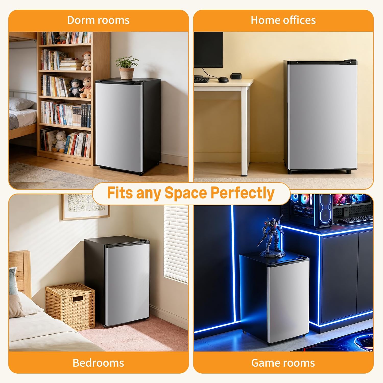 NEWBULIG Mini Fridge with Freezer 3.2 Cu.Ft Small Refrigerator for Office, Dorm, Small Fridge with Adjustable Thermostat, Energy Saving, Singel Door, Sliver