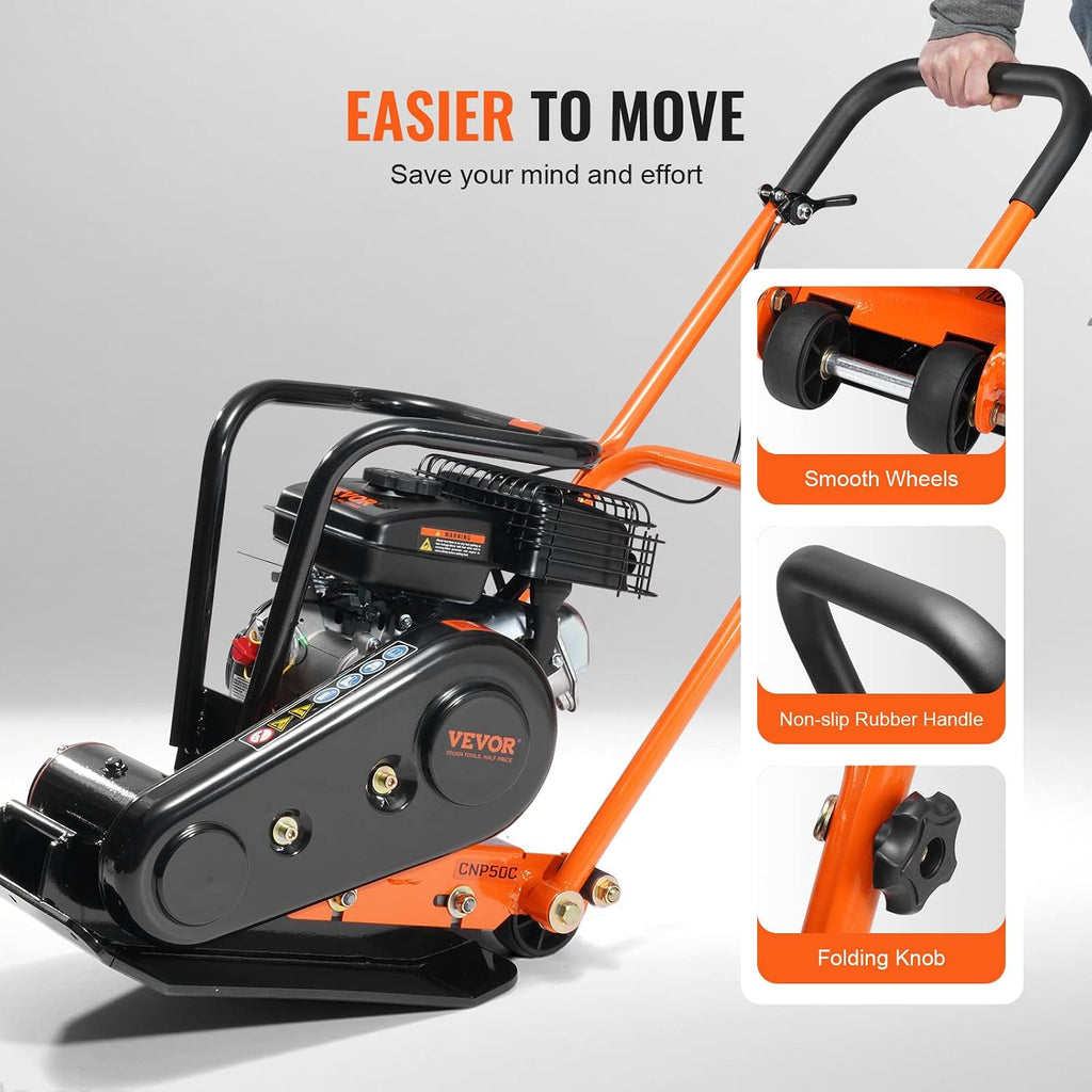 VEVOR Plate Compactor, 2.8 HP 78.5CC Gas Engine 5,250 VPM, 1,920 lbs Force Vibratory Compaction Tamper with 18.7 x 11.8 inch Plate for Walkways, Patios, Asphalts, Paver Landscaping, EPA Compliant