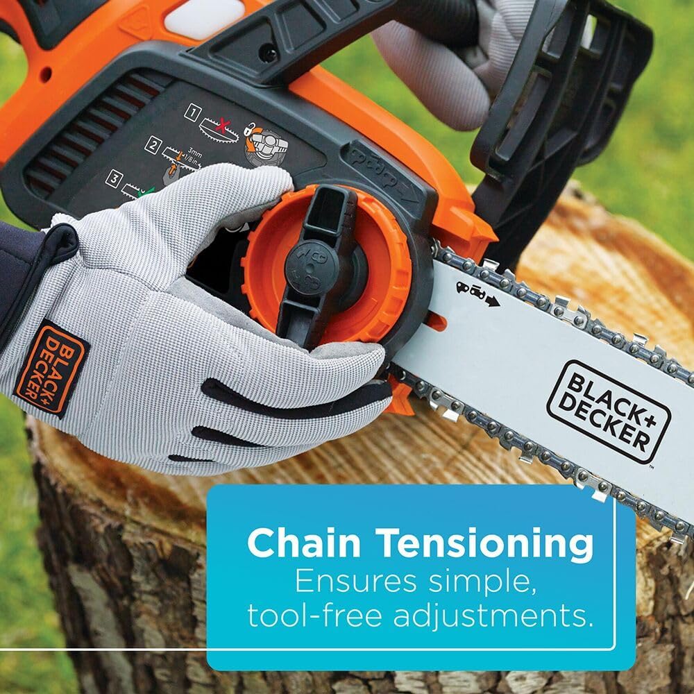 BLACK+DECKER 20V MAX Electric Chainsaw, 10 inch Cordless Chainsaw with Battery and Charger Included, Automatic Oiler, Low Kickback Power Chain Saws (LCS1020)