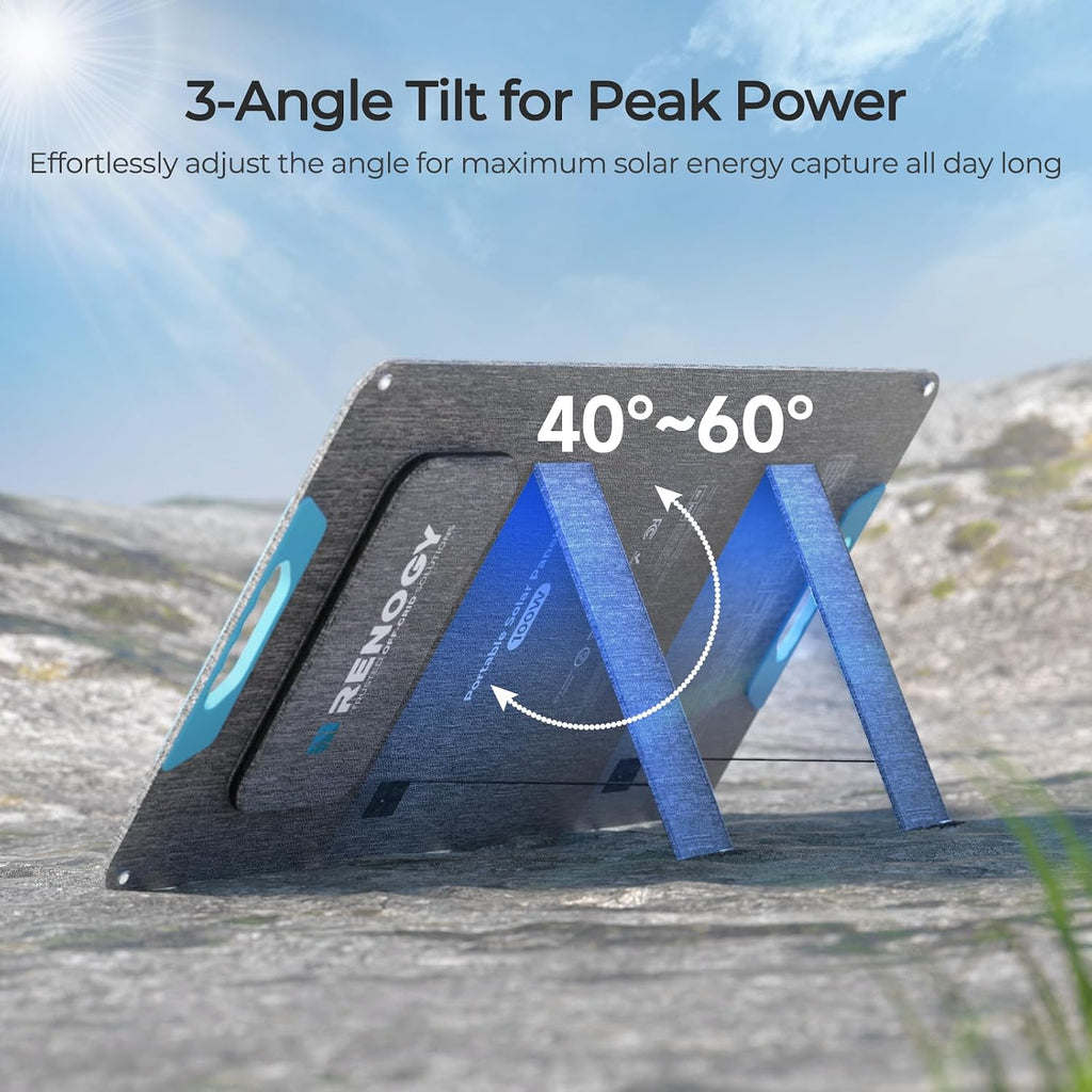 Renogy 100 Watt Portable Solar Panel, N-Type Foladable 100W Solar Panels w/Kickstands, 25% High Efficiency Solar Charger for Power Station, USB-A&Type-C Output, for Camping, RV, SUV, Off-Grid Outdoor
