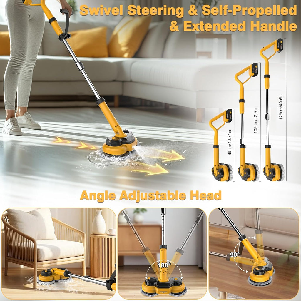 Cordless Electric Mop for Dewalt 20V Battery (NO Battery), 2 in 1 Spin Mop & Floor Scrubber Machine with LED Light & Water Spray, 800 RPM Electric Mops for Floor Cleaning, Hardwood,Tile