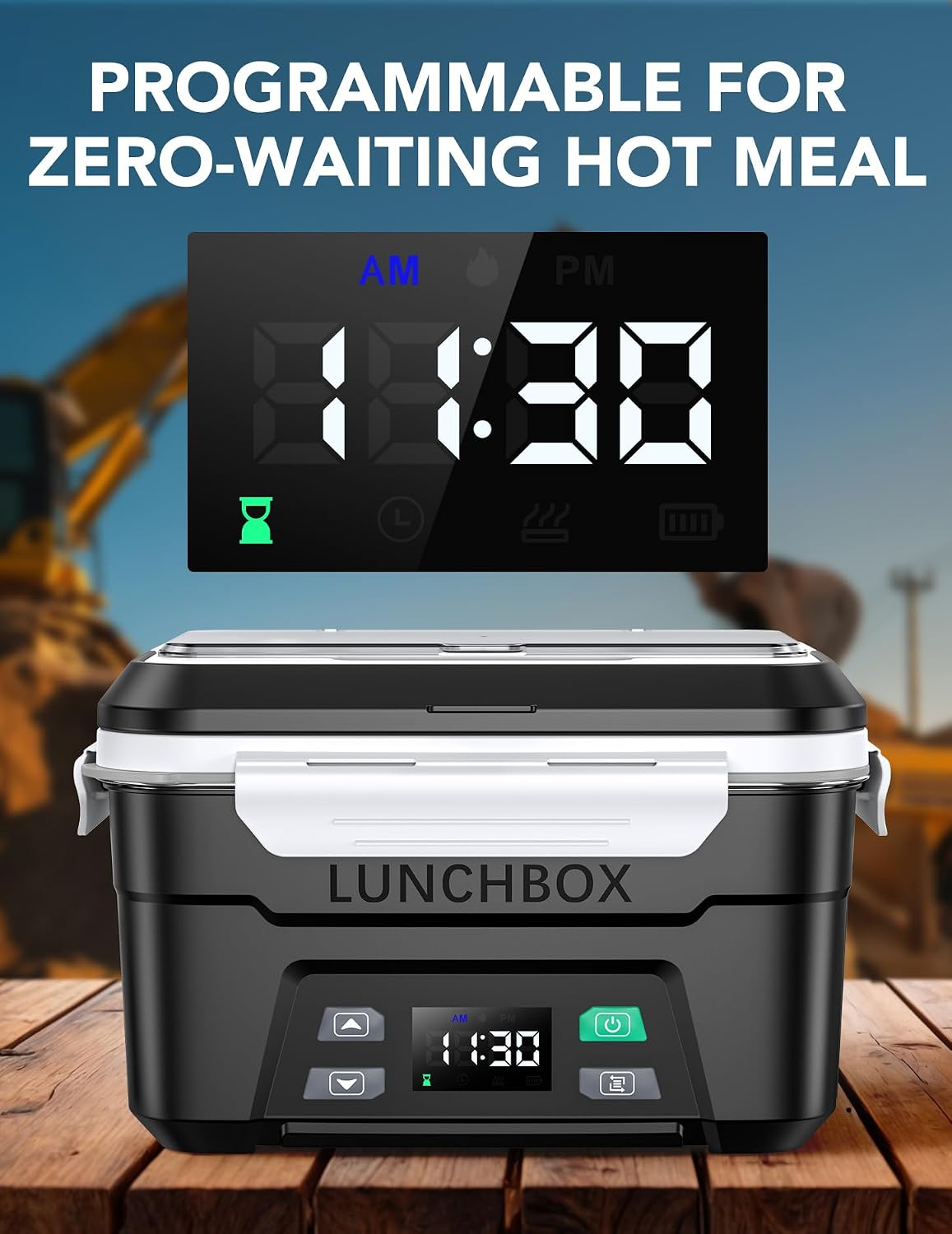 EAST OAK XL 6.3 Cups Cordless Electric Lunch Box for Adults, Heated Lunch Box Battery Powered with Automatic Heating, Portable Food Warmer with Removable Tray Divider