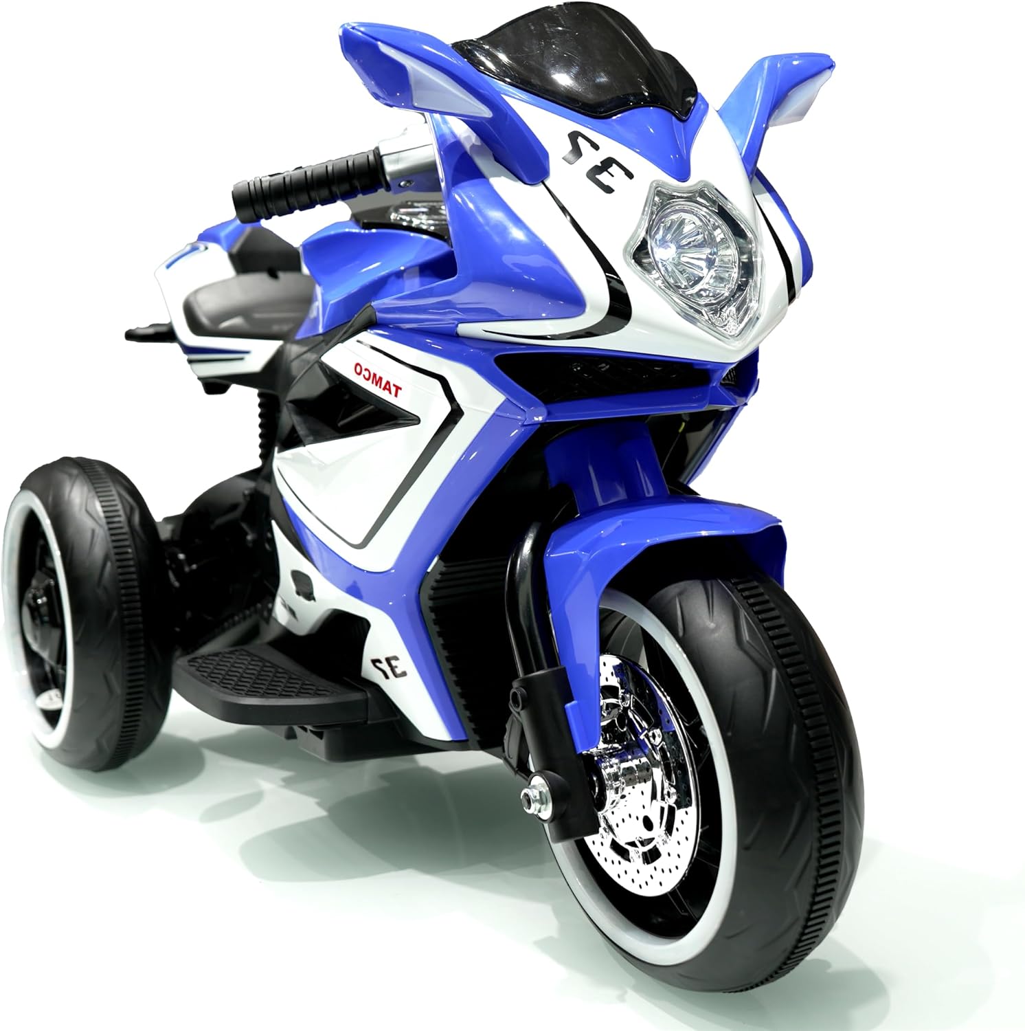 Ride on Motorcycle, Rechargeable Ride on Toys, Tamco Motorcycle for Kids 3 to 4 Years Boys Girls with Foot Pedal Starter, Music/Lights/Lighting Wheels (Blue)