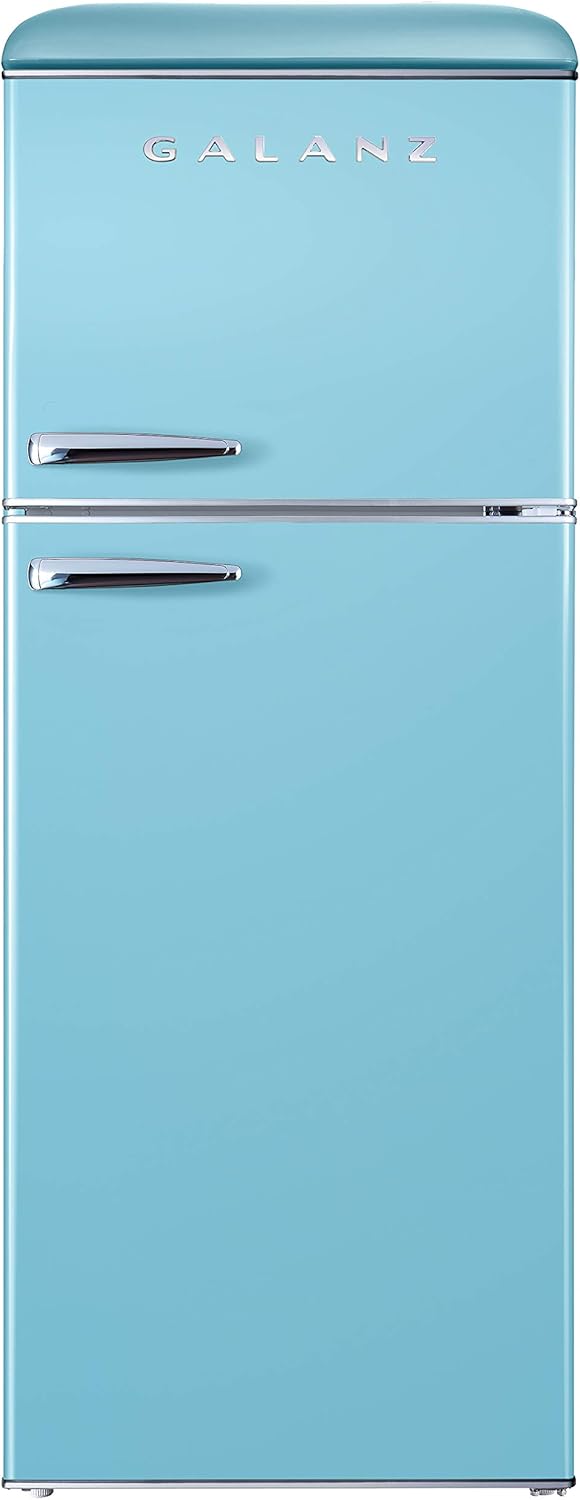 Galanz GLR10TBEEFR Retro Refrigerator with Top Freezer Frost Free, Dual Door Fridge, Adjustable Electrical Thermostat Control, 10 cu ft, Blue