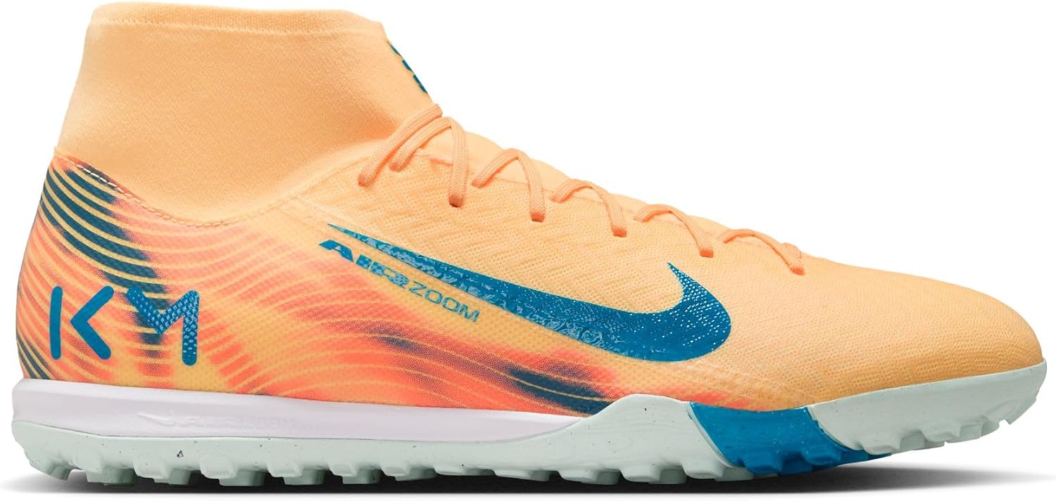 Nike Mercurial Superfly 10 Academy Kylian Mbappe Turf High-Top Soccer Shoes (Melon Tint/Igloo/Neo Turquoise)