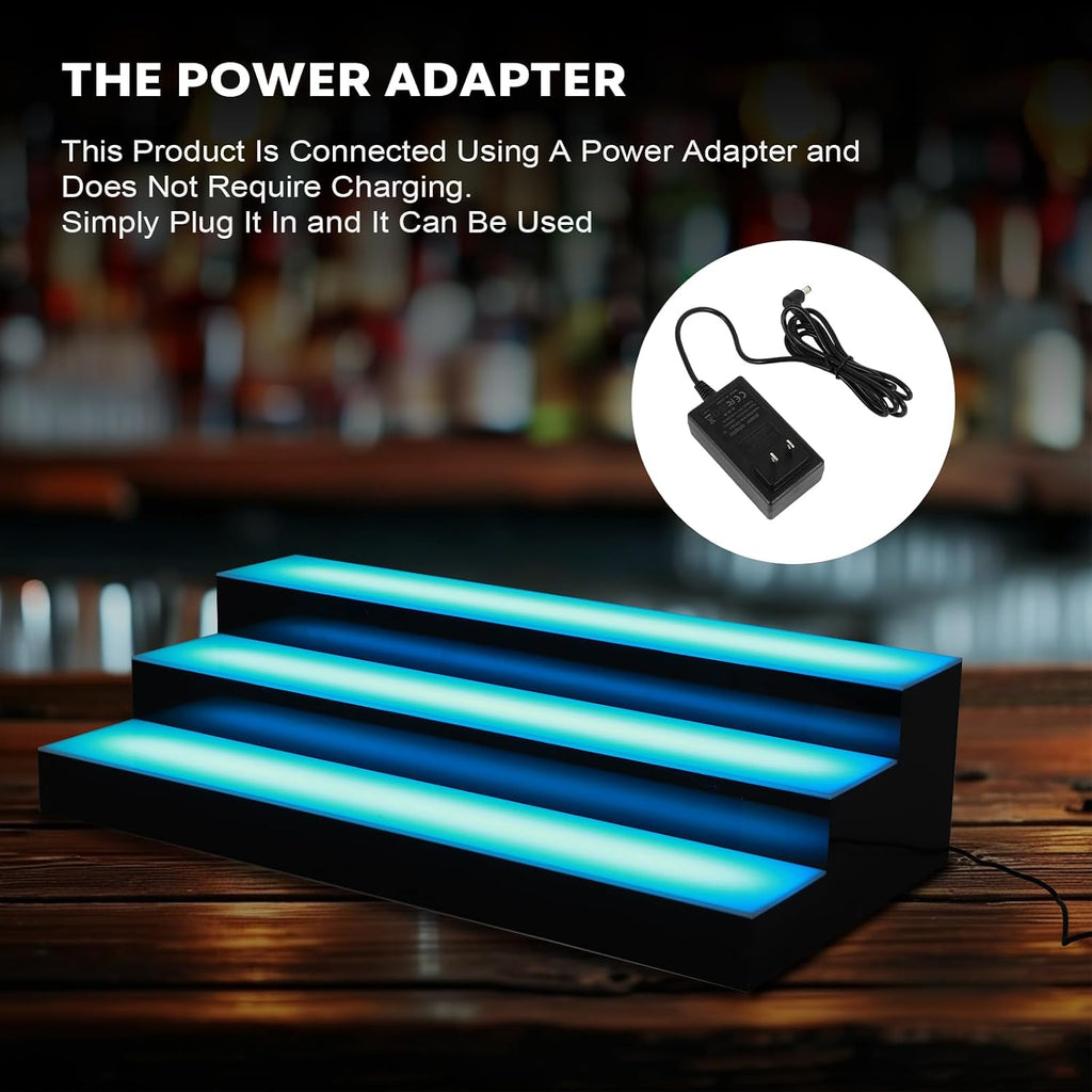 Dollate 3 Tiers 30 Inch LED Lighted Liquor Bottle Display, LED Tabletop Wine Shelves, Adjustable Lighting & Colors Liquor Storage Rack for Home Bar