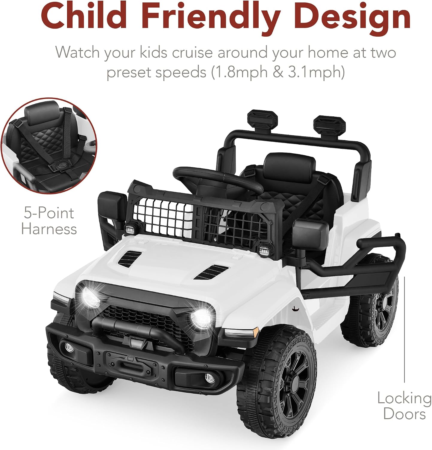 Best Choice Products 6V Kids Ride On Toy, Mini Truck, Electric Play Car w/Parent Remote Control, 4-Wheel Suspension, LED Lights, 2 Speeds, Functional Horn, 3.1MPH Max Speed - White