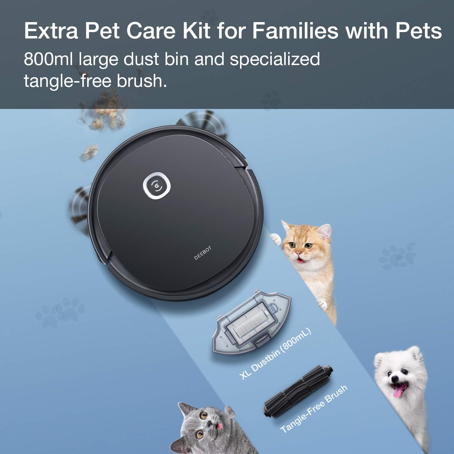 ECOVACS DEEBOT OZMO U2 Pro Robot Vacuum Cleaner 2 in1 Vacuum and Mop, Extra Pet Care Kit 800ml Large Dustbin & Tangle-Free Brush, Ideal for Pet Hair, No-Go Zones, 2.5Hrs Run Time, Voice/App Control…