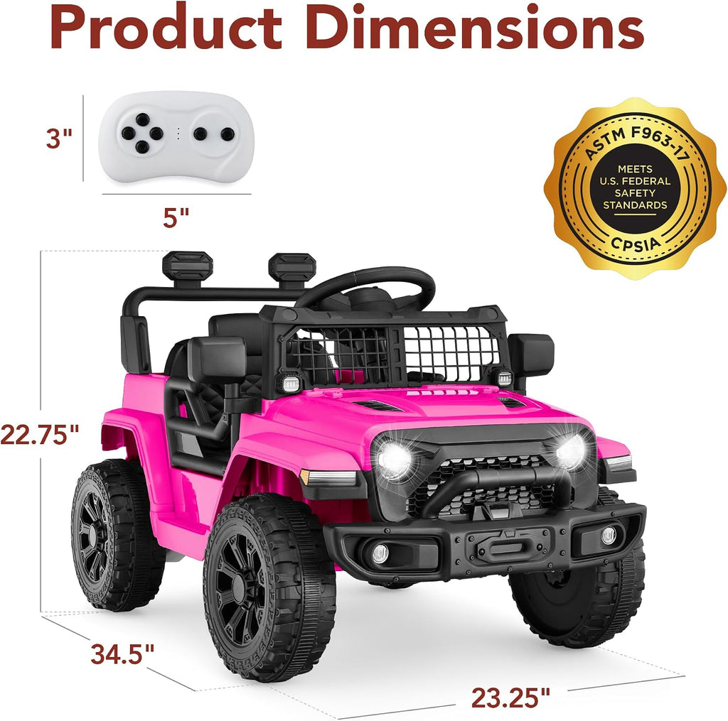 Best Choice Products 6V Kids Ride On Toy, Mini Truck, Electric Play Car w/Parent Remote Control, 4-Wheel Suspension, LED Lights, 2 Speeds, Functional Horn, 3.1MPH Max Speed - Hot Pink