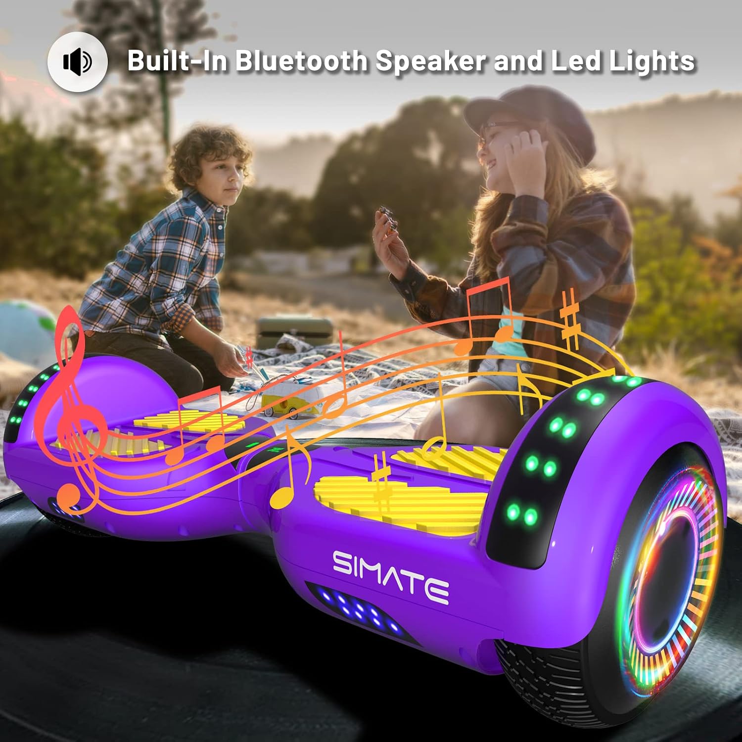 SIMATE Hoverboard, Bluetooth All Terrain Hover Boards with LED Lights and APP Control, Gifts for Kids Adults Girls Boys, for All Ages