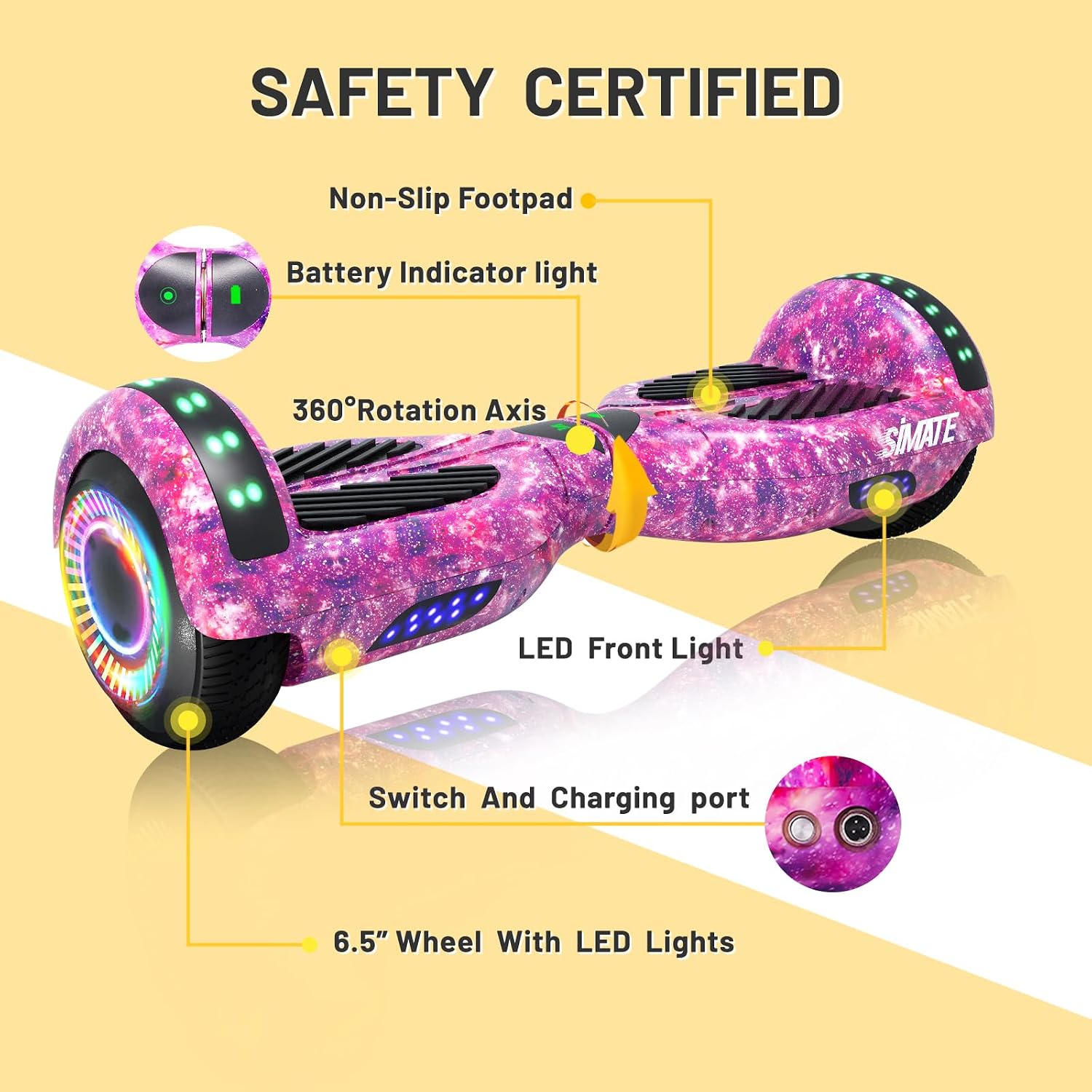 SIMATE Hoverboard, Bluetooth All Terrain Hover Boards with LED Lights and APP Control, Gifts for Kids Adults Girls Boys, for All Ages