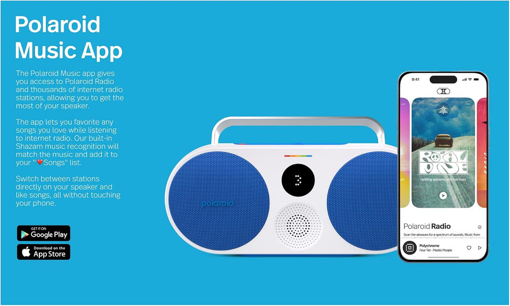 Polaroid P3 Music Player (Red) - Retro-Futuristic Boombox Wireless Bluetooth Speaker Rechargeable with Dual Stereo Pairing