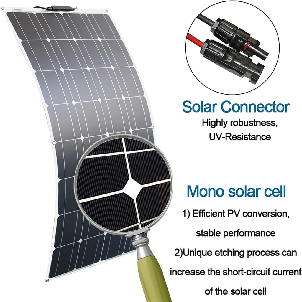 Portable Solar Panels 4pcs 100W Flexible Solar Panels Kits with 60A Controller, 18 Volt Monocrystalline Solar Panel Module for Off Grid PV Power for Home, Camping, Boat
