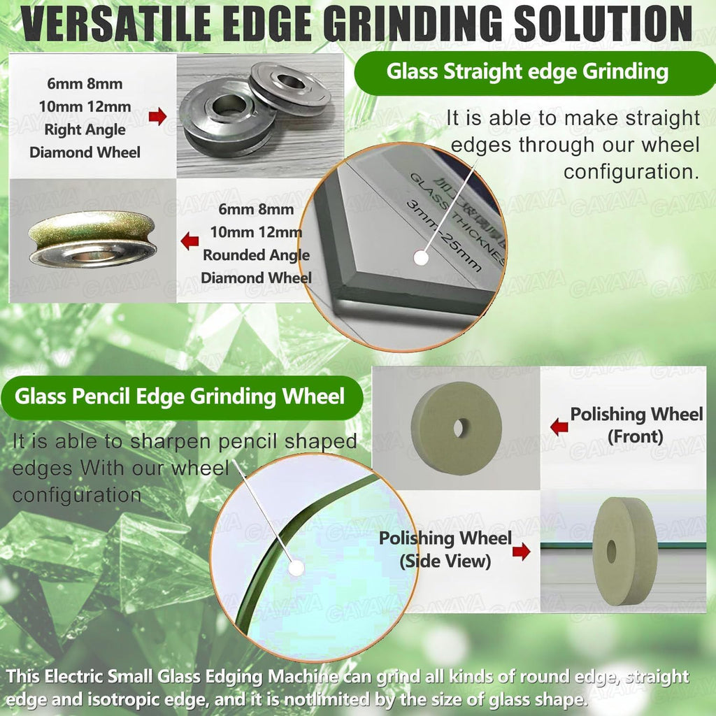 Electric Portable Glass Edger, w/8 Diamond Wheels & 2 Polishing Wheels, 8000r/Min, Straight Round Bevel Edge Trimmer, for Straight Round Bevel Edge Green