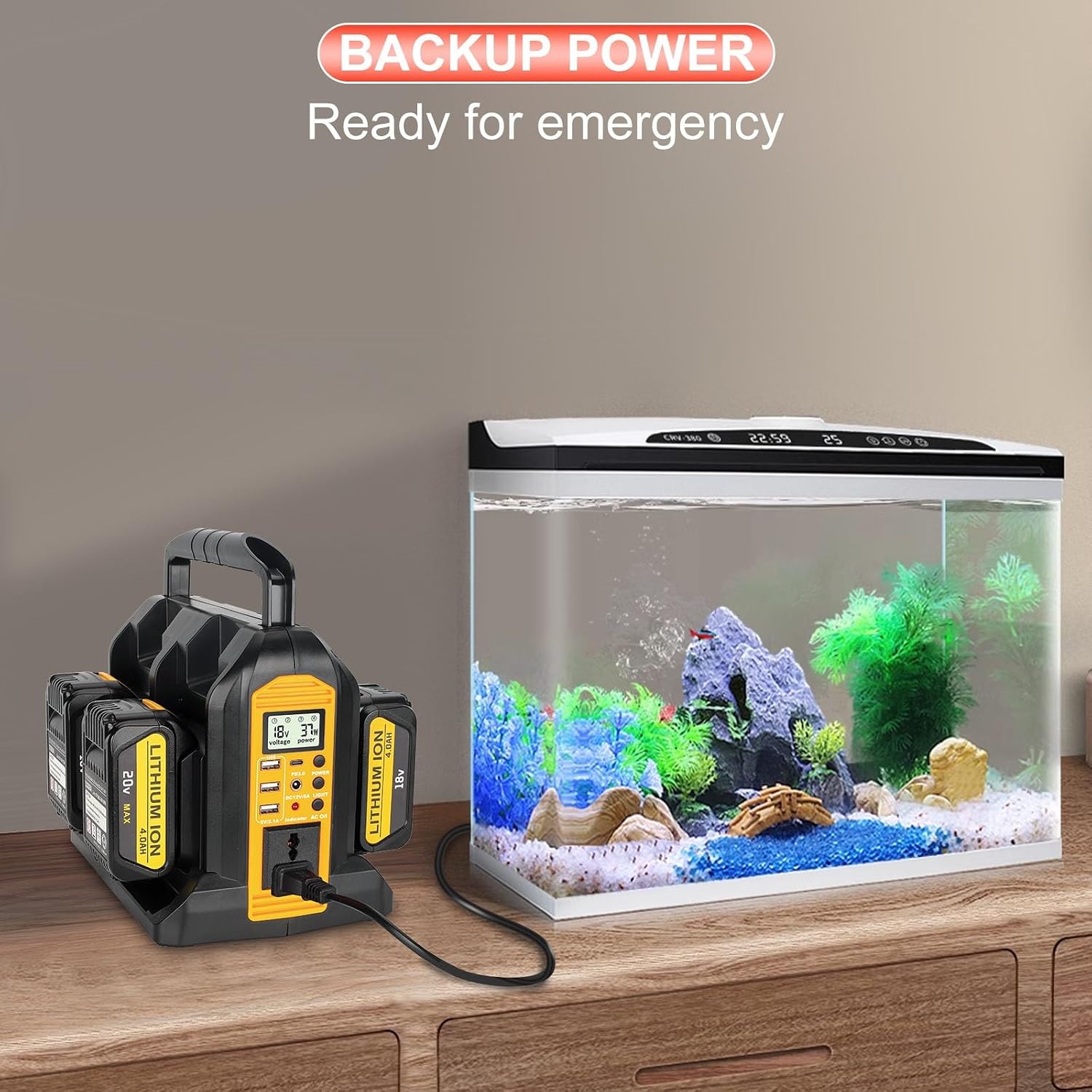 DC 20V to AC 120V Power Inverter Compatible with Dewalt 20V Max Battery, 350W Pure Sine Wave Portable Power Inverter Converter with LCD Display and LED Light, 4 Battery Port
