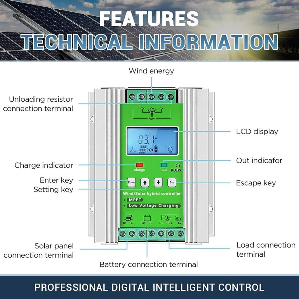 3000W-15000W Wind Solar Hybrid Controller, 12V 24V 48V Wind Solar Hybrid Controller MPPT Boost Charge Regulator for Lithium Acid Inverters, Solar and Wind 15000W