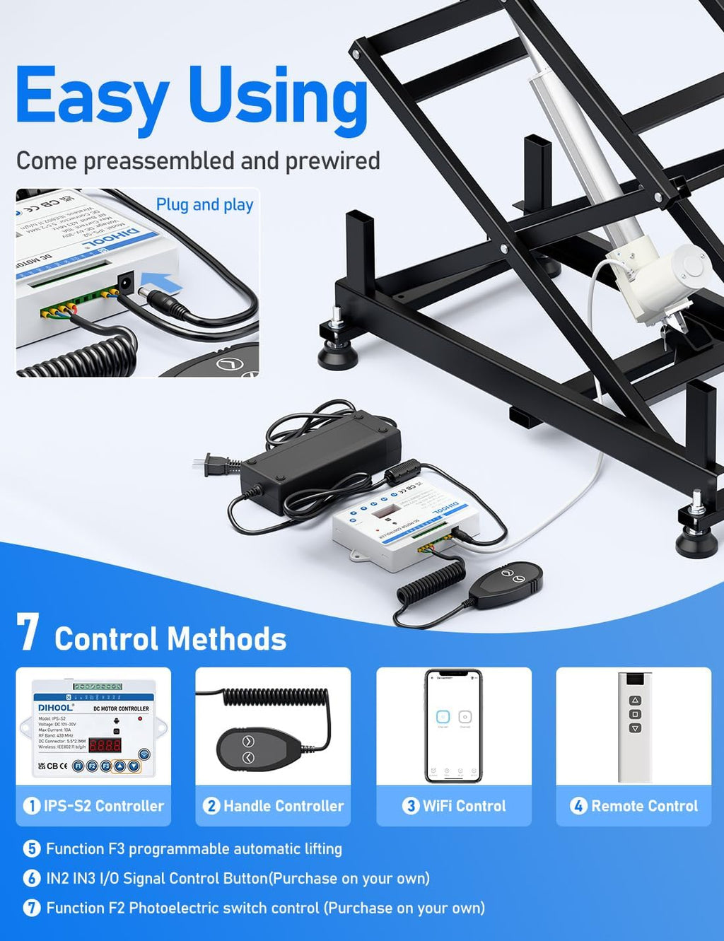 DIHOOL Electric Scissor Lift Table, 200Lbs, 10.43'-50.39' Height Adjustable Lifting Platform, Super Quiet with Remote & WiFi Control, Obstruction Detection, AC/DC Power for Home/Industrial Use
