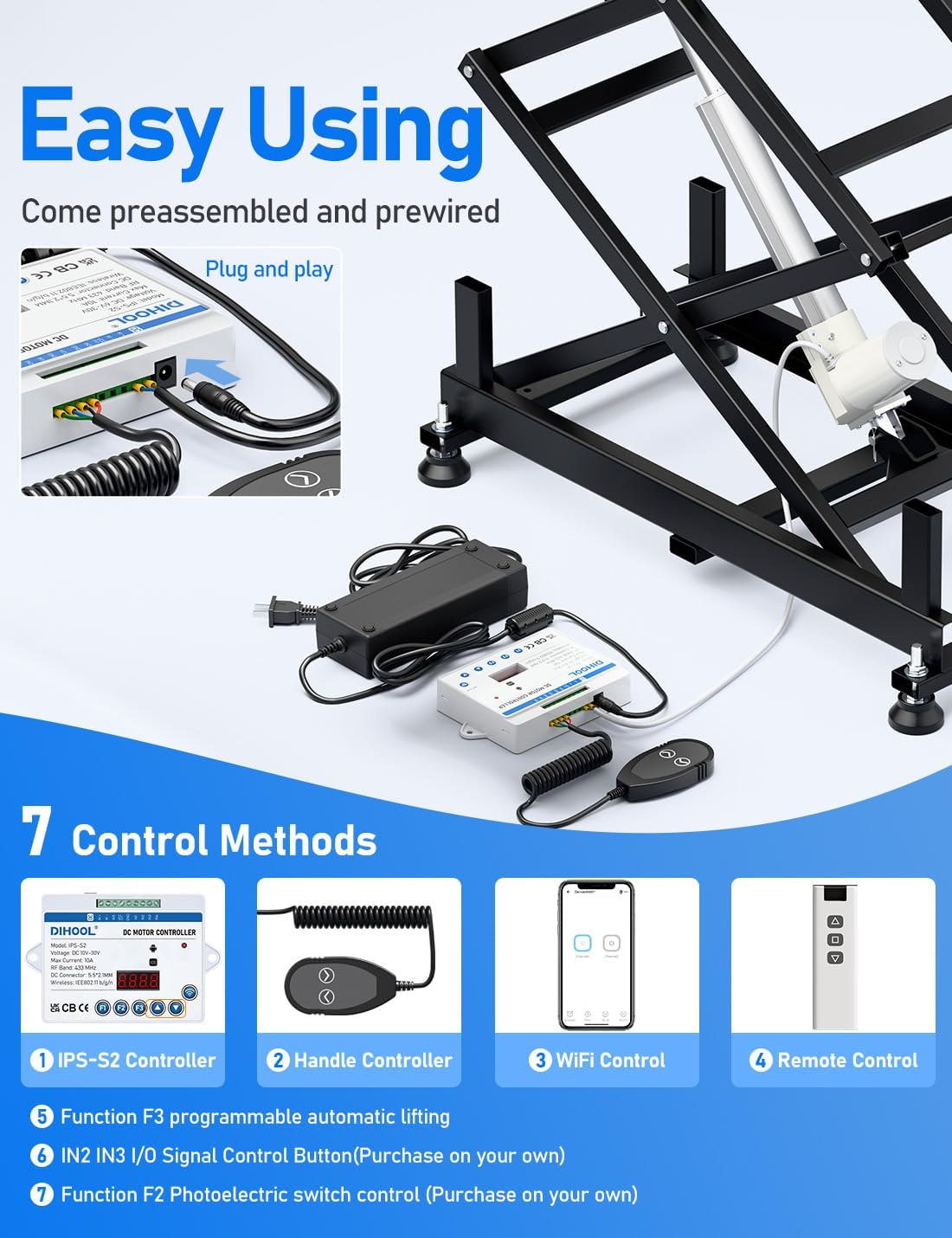 DIHOOL Electric Scissor Lift Table, 200Lbs, 10.43'-50.39' Height Adjustable Lifting Platform, Super Quiet with Remote & WiFi Control, Obstruction Detection, AC/DC Power for Home/Industrial Use