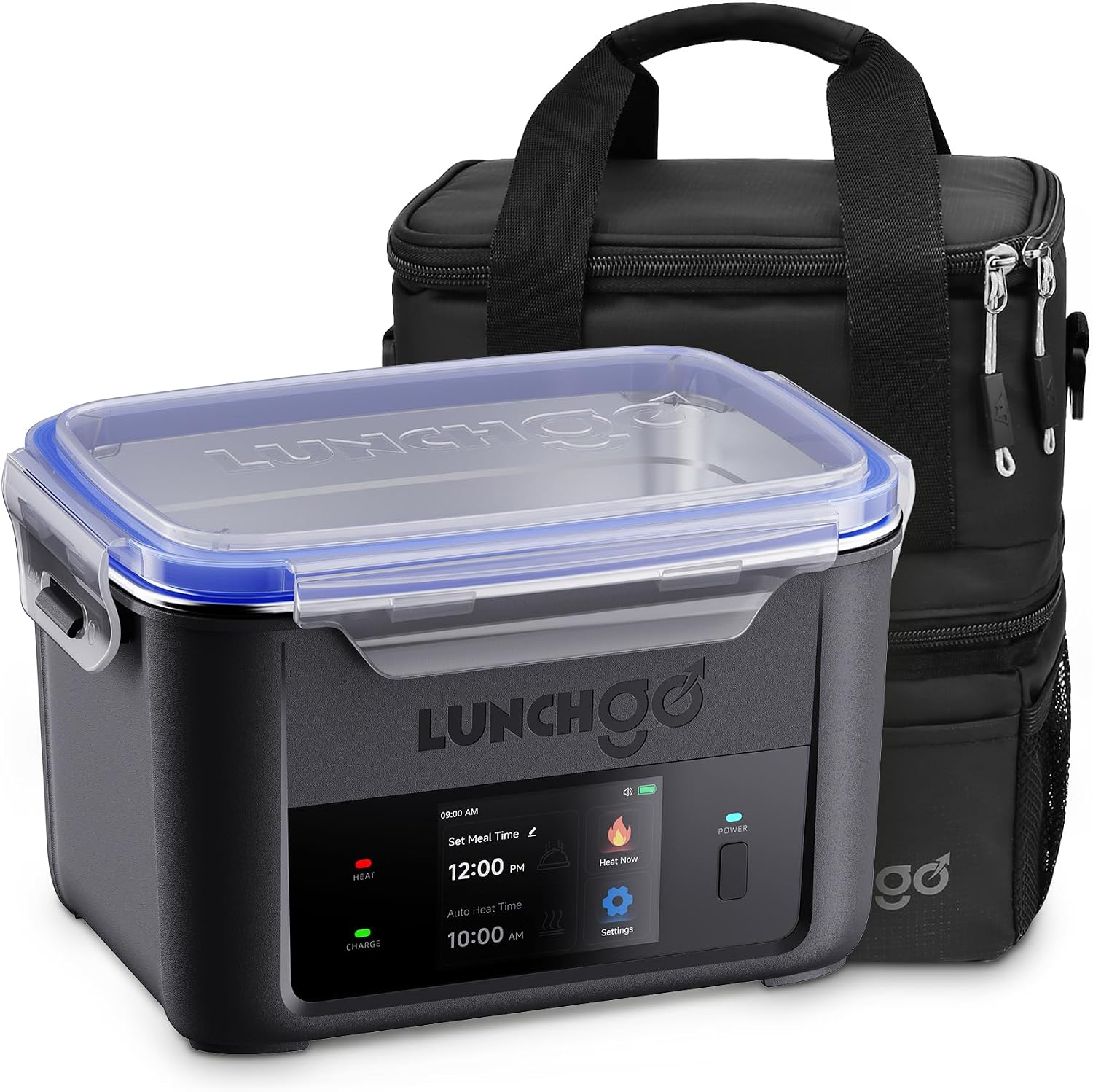 LUNCHGO® G1-Standard(74 Wh), Smart Electric Heated Lunch Box Food Warmer – Cordless, 5 Cups, Battery Powered, 250°F Max, Scheduled Heating, Perfect for Outdoor Work, On-The-Go Meals (Carbon Black)