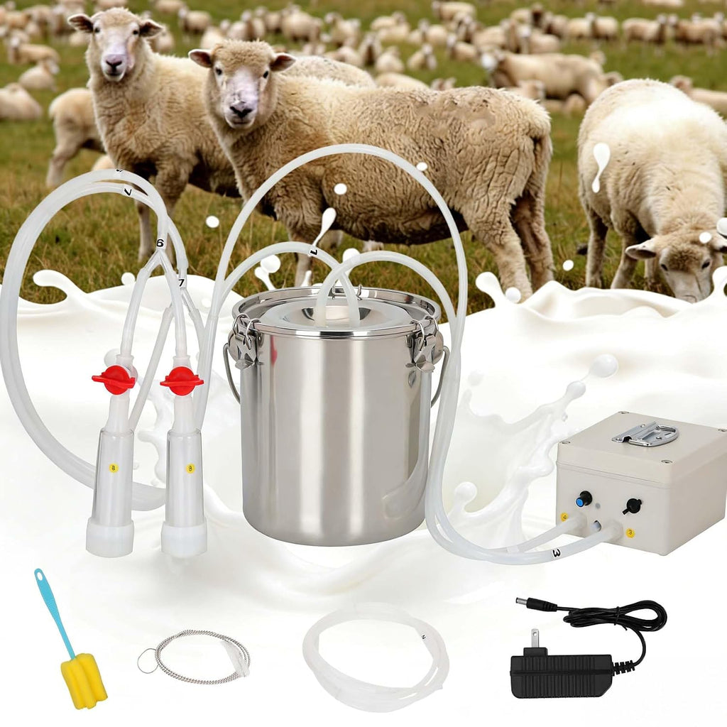 5L Goat Milking Machine, Rechargeable Battery Adjustable Pulse Vacuum Electric Goat Milking Machine,Portable Milking Machine,Individual Pulsation Adjustment, Udder Protection