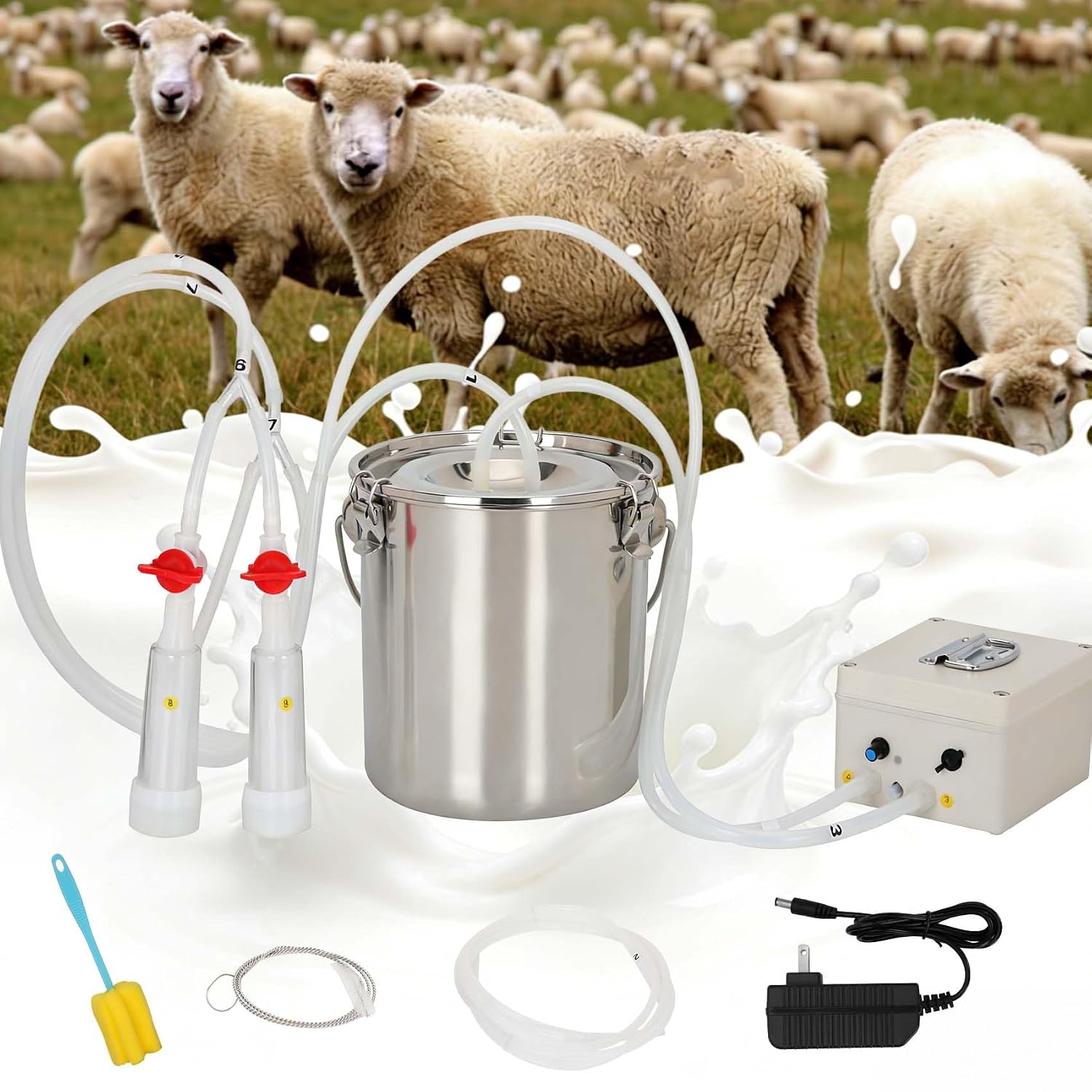 5L Goat Milking Machine, Rechargeable Battery Adjustable Pulse Vacuum Electric Goat Milking Machine,Portable Milking Machine,Individual Pulsation Adjustment, Udder Protection