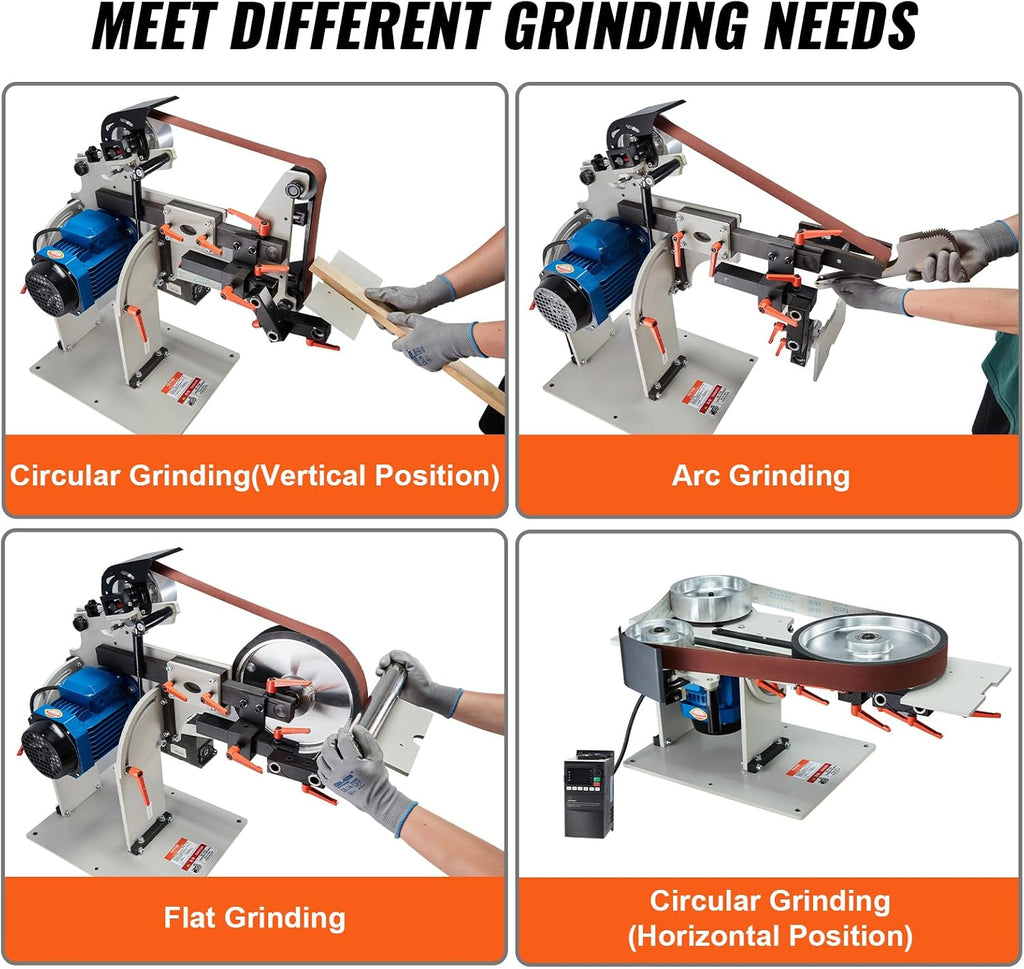 VEVOR Belt Grinder Sander, 72 x 2-Inch Variable Speed Belt Polisher with VFD, 1500W Knife Sharpener with 3 Grinding Moulds & 3PCS Sanding Belts for Metalworking, Compatible with 72'- 82 * 2' Belts