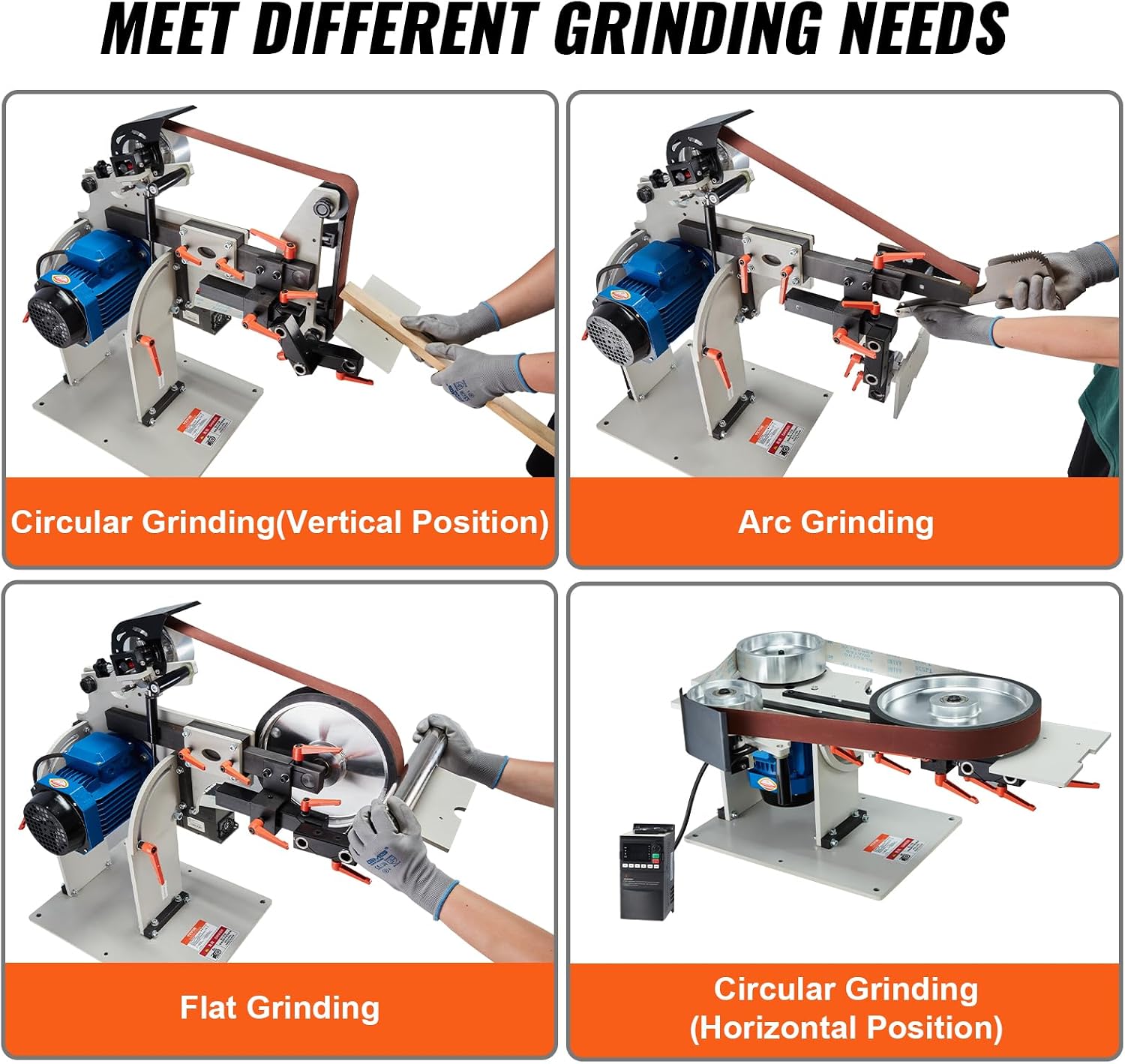 VEVOR Belt Grinder Sander, 72 x 2-Inch Variable Speed Belt Polisher with VFD, 1500W Knife Sharpener with 3 Grinding Moulds & 3PCS Sanding Belts for Metalworking, Compatible with 72'- 82 * 2' Belts