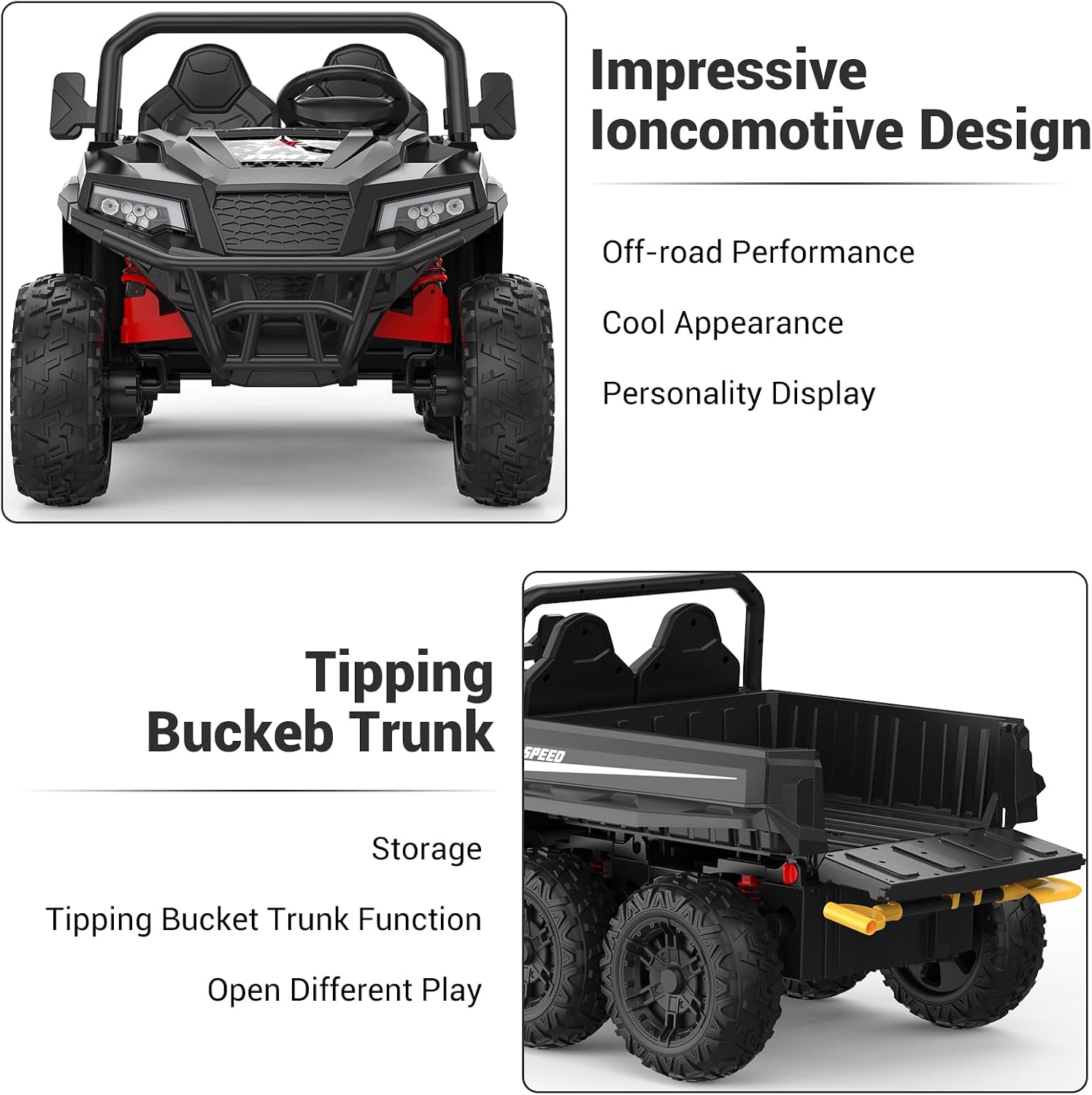 GarveeLife 24V 2 Seater Ride on Dump Truck with Remote Control for Big Kids, 4WD 6 Wheels Ride on Car w/Music Player & LED Lights, Ride Toy Gift for Kid