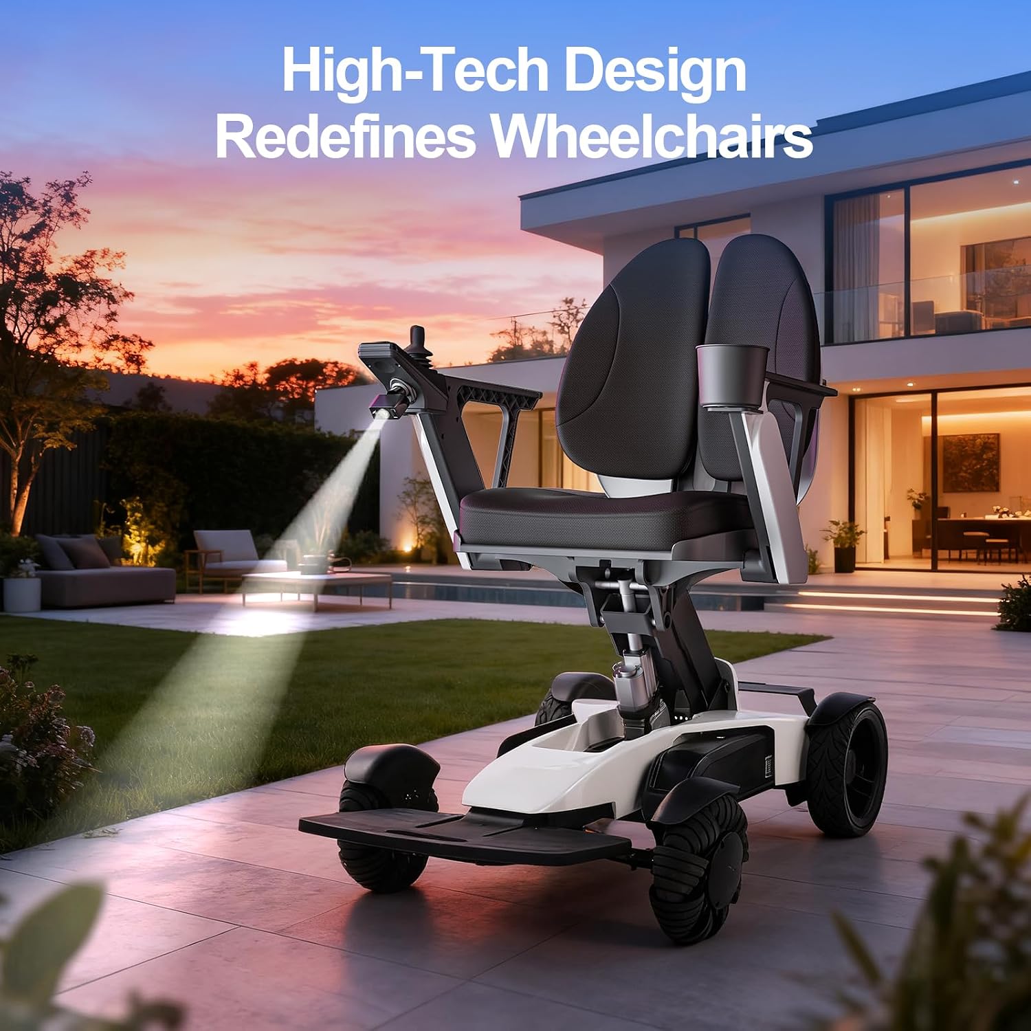 Electric Wheelchair for Adults with Remote Control & Electric Lift, Foldable Power Chair with Adjustable Ergonomic Backrest, Dual Motor All-Terrain Performance for Indoor & Outdoor Use, White