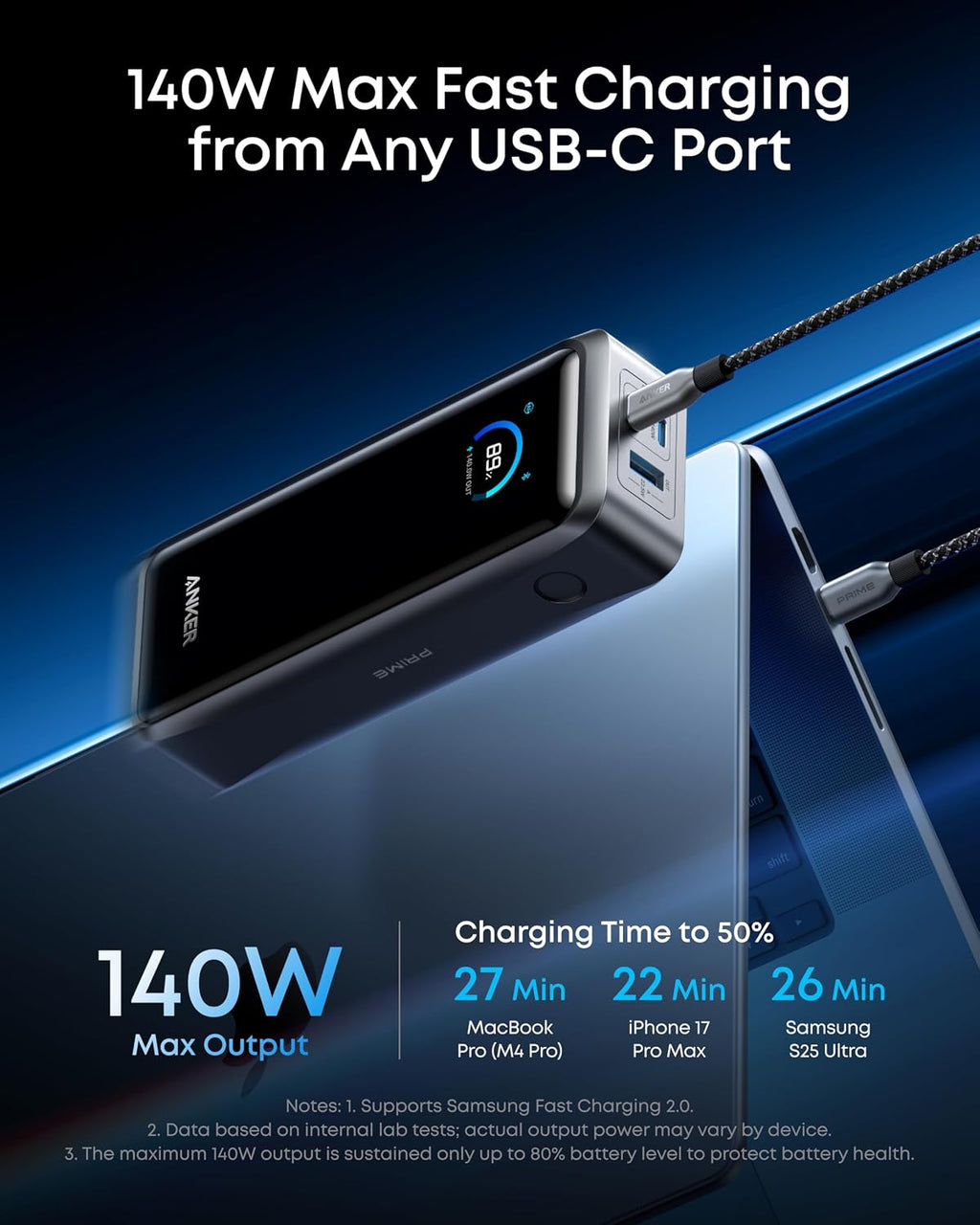Anker Prime PowerBank(26K,300W) with Qi2 25W Wireless Charger
