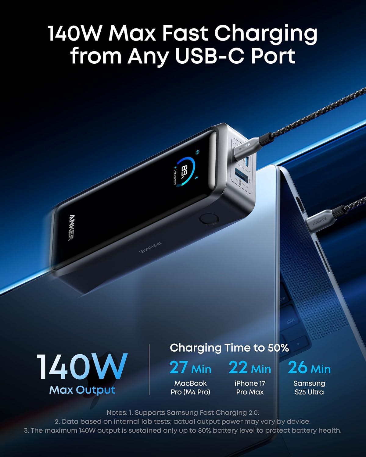 Anker Prime PowerBank(26K,300W) with Qi2 25W Wireless Charger