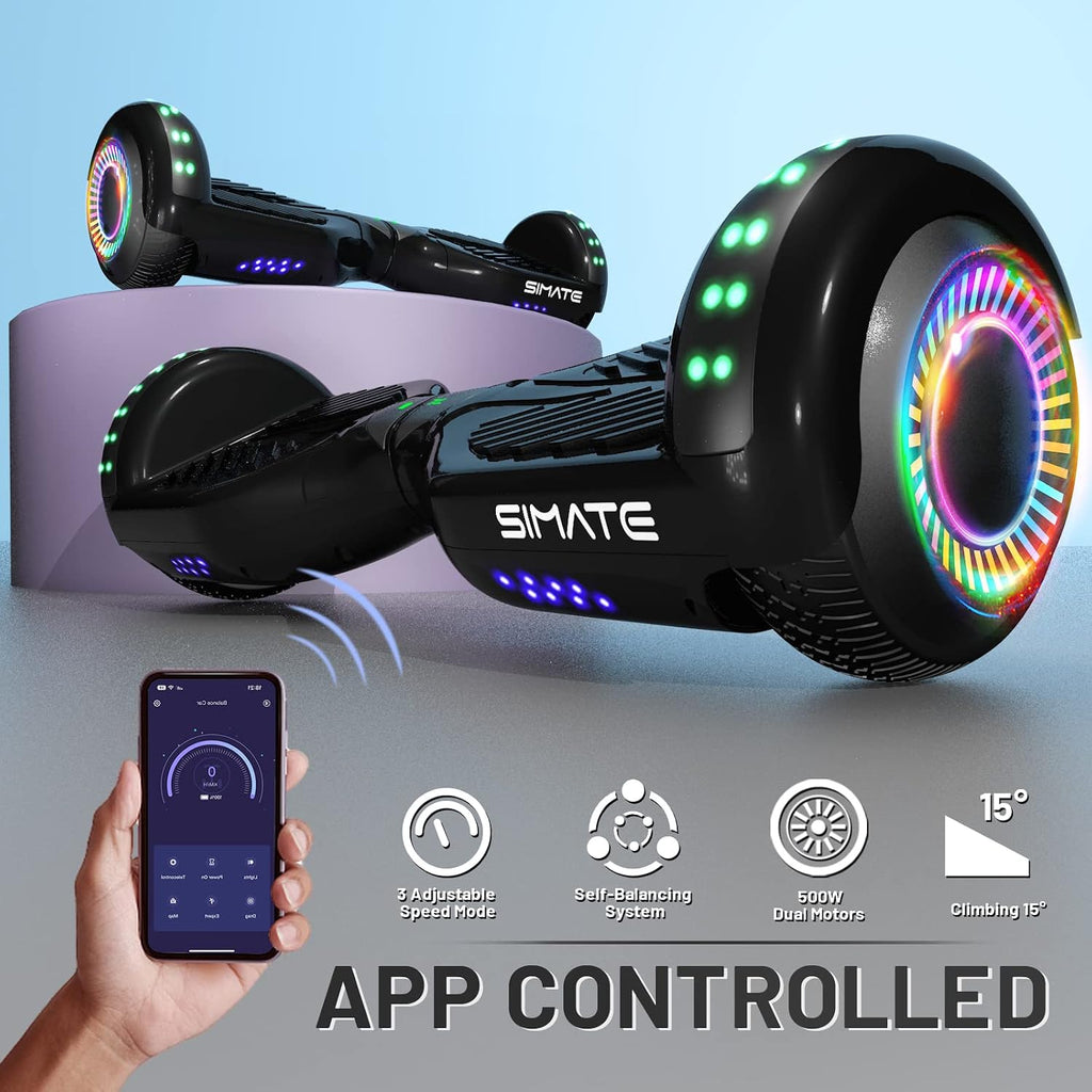SIMATE Hoverboard, Bluetooth All Terrain Hover Boards with LED Lights and APP Control, Gifts for Kids Adults Girls Boys, for All Ages