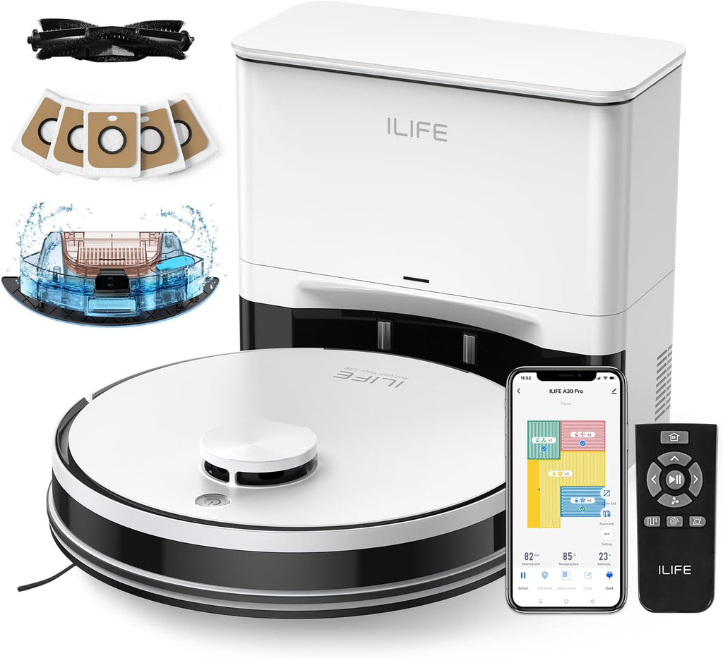 ILIFE A30 Pro Robot Vacuum and Mop Combo, Self Emptying Robot Vacuum Cleaner + Replacement Side Brushes, 4 Pack Included