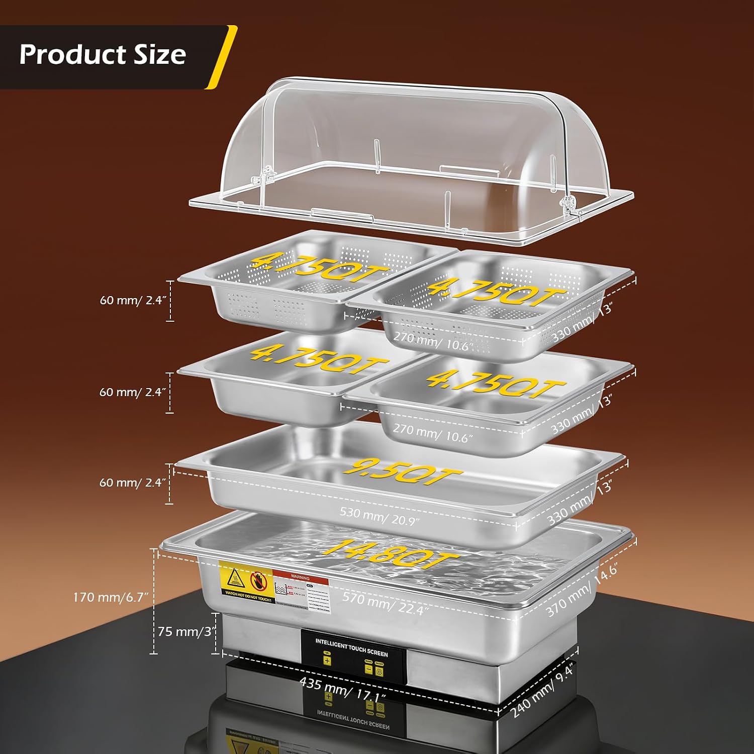Dyna-Living Electric Chafing Dishes for Buffet, 9.5QT Full Size & Half Size Chafing Dish Buffet Set 600W Electric Buffet Servers and Warmers with Temp Control Display Food Warmers for Parties Catering