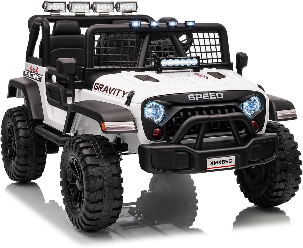24V Ride on Car for Kids, 2 Seater Electric Truck with Parent Remote Control, Spring Suspension, 2 Speeds, LED Headlight & Music Player, Kids Electric Vehicle for Aged 3-8 Years, White