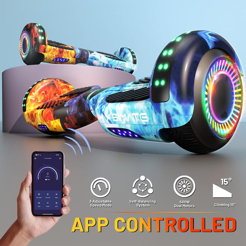 SIMATE Hoverboard, Bluetooth All Terrain Hover Boards with LED Lights and APP Control, Gifts for Kids Adults Girls Boys, for All Ages