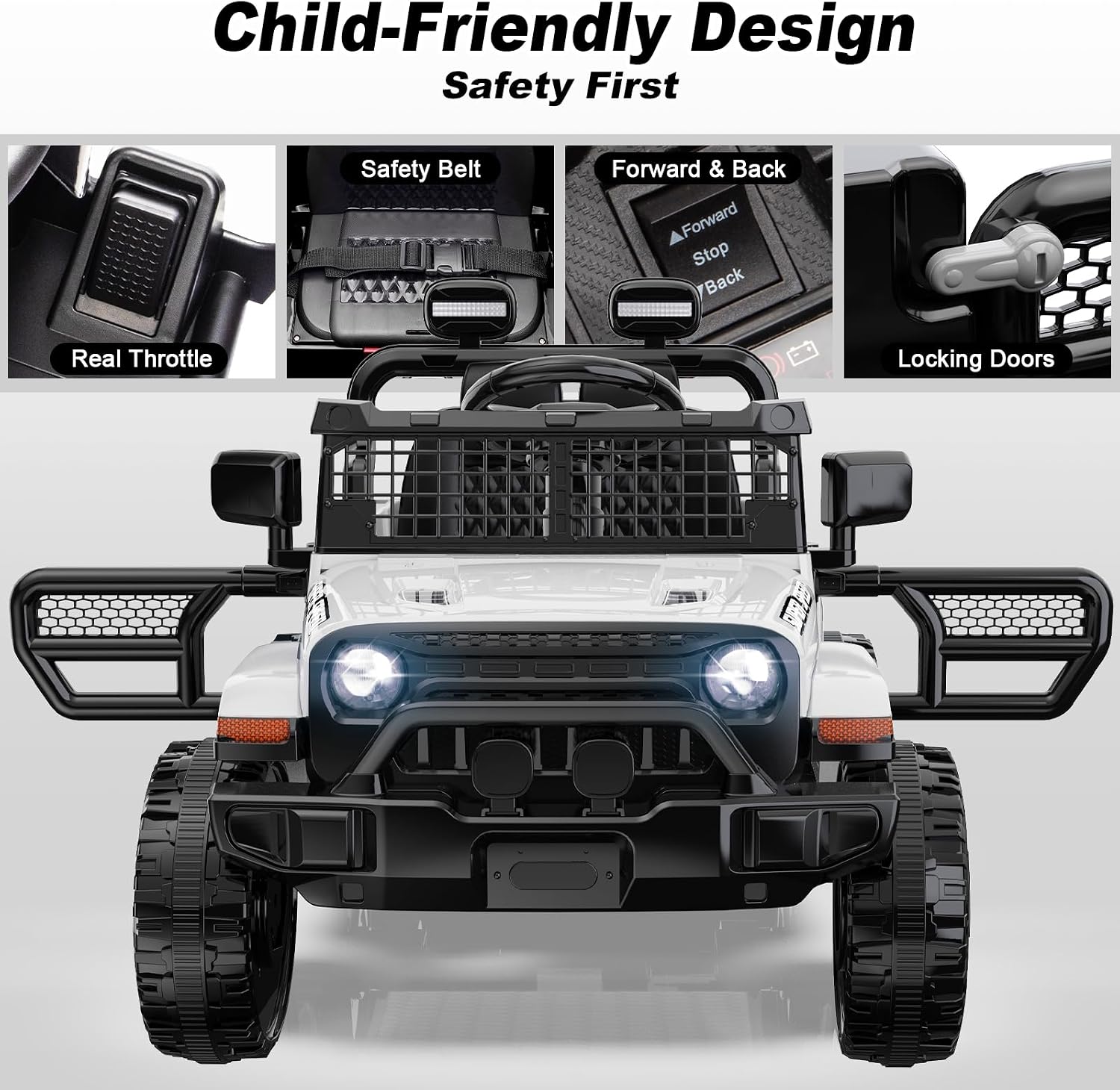 12V Ride on Toys with Parent Remote Control, Toddler Electric Car with Spring Suspension, LED Lights & Music Player - Safe Battery Car for Kids, Easy to Assemble, White