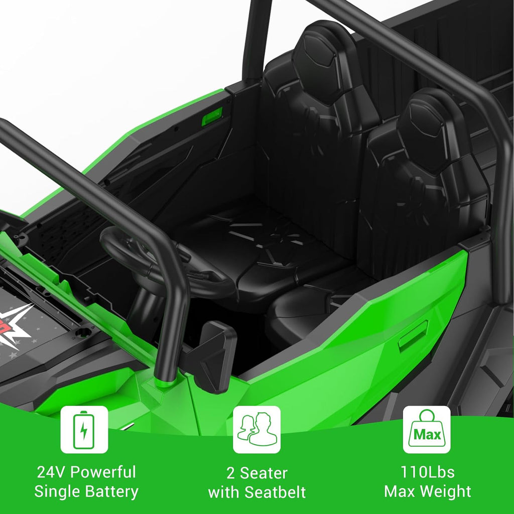 Garvee 24V 4WD Electric Ride On Dump Truck with Remote Control | 2-Seater Kids Ride On Car | Music Player & LED Lights | Birthday Gift for Ages 3+ (Key Start Safety System)