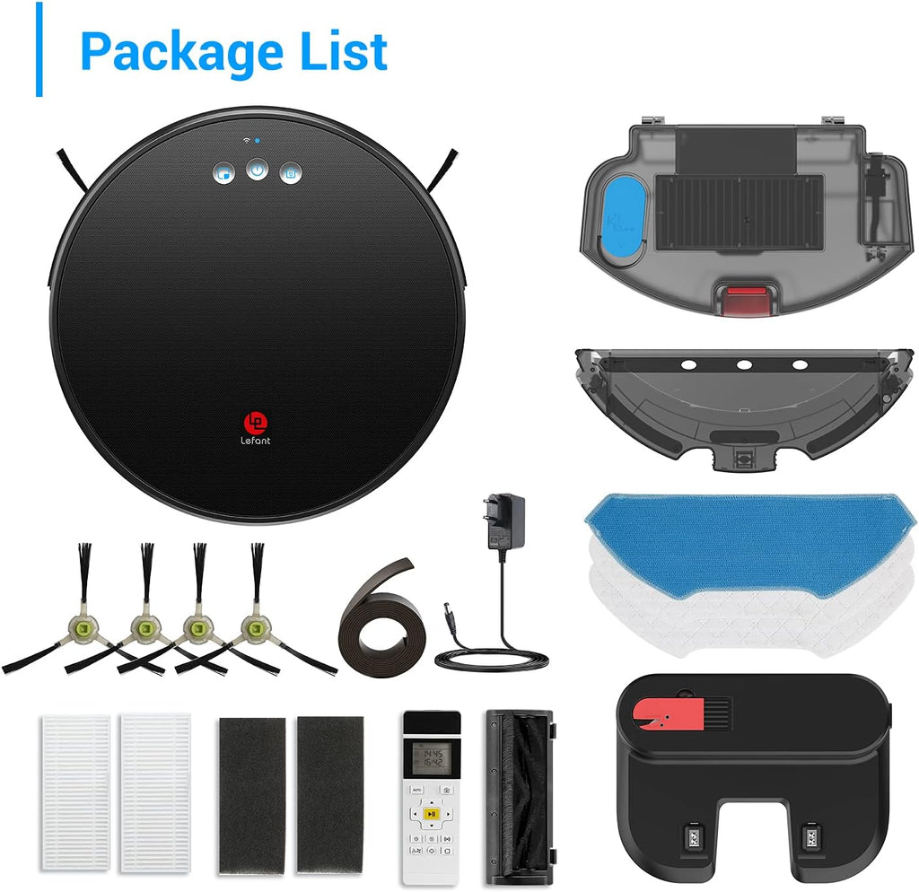 Lefant Robot Vacuum and Mop, Robotic Vacuum Cleaner with 3200Pa Suction, Smart Navigation, 150 Mins Runtime, Works with Alexa and Google Assistant, Self-Charging, Ideal for Pet Hair,Floor,Carpet（U180）