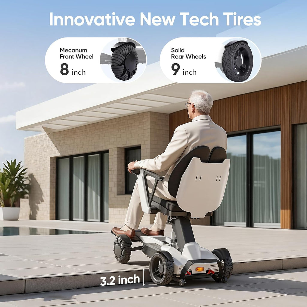 Electric Wheelchair for Adults with Remote Control & Electric Lift, Foldable Power Chair with Adjustable Ergonomic Backrest, Dual Motor All-Terrain Performance for Indoor & Outdoor Use, White