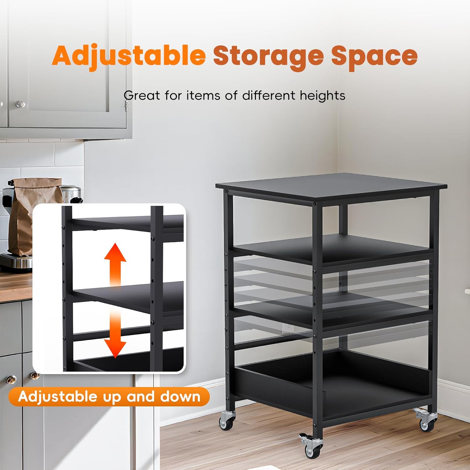 32' H Mini Fridge Stand with Storage - Avoid Bending Over Fit Elderly Pregnant Women Mini Fridge Shelf 4-Tier Small Refrigerator Stand with Adjust Storage Space Stainless Steel Wheel 19.7' L x 19.7' W