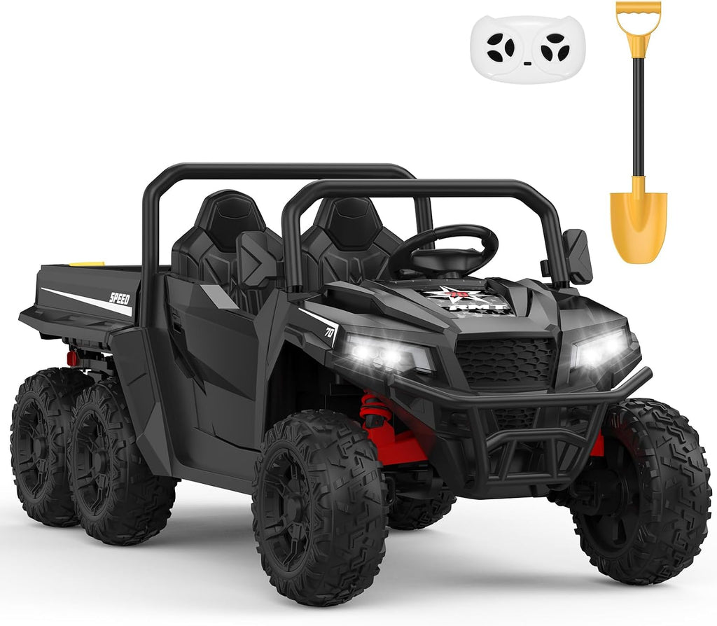 GarveeLife 24V 2 Seater Ride on Dump Truck with Remote Control for Big Kids, 4WD 6 Wheels Ride on Car w/Music Player & LED Lights, Ride Toy Gift for Kid